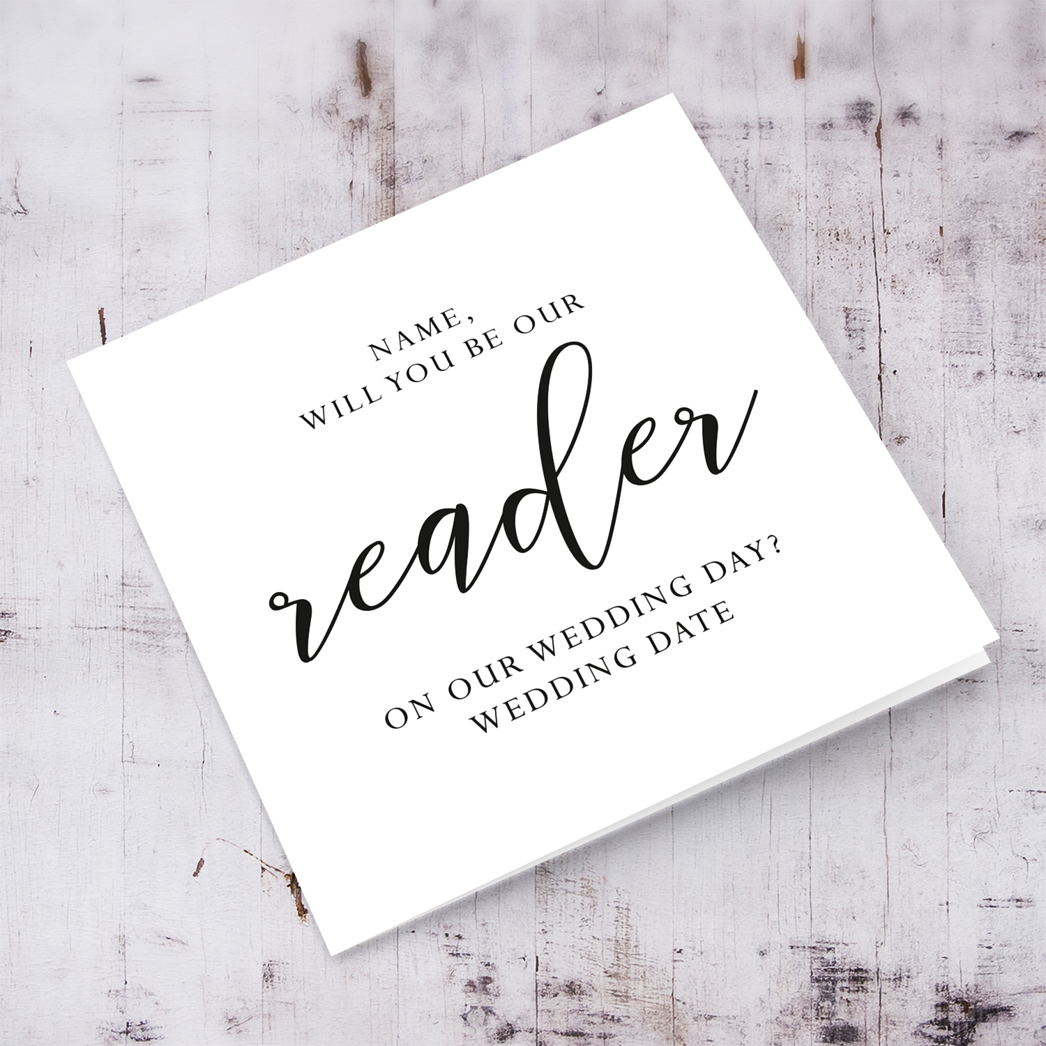 Reader - Will you  be our reader? personalisable bridal card in English