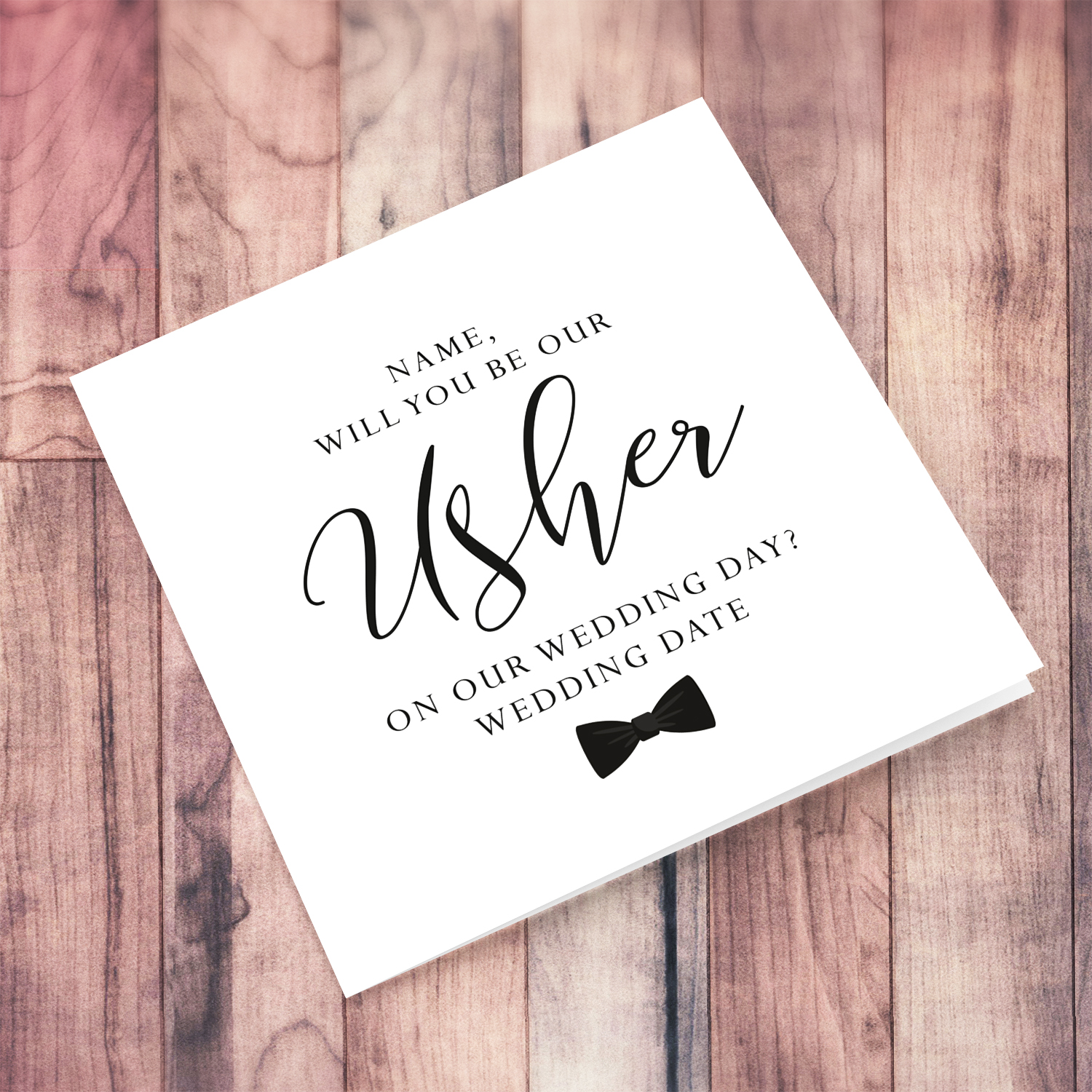 Ushes - Will you be our usher? personalisable bridal card in English