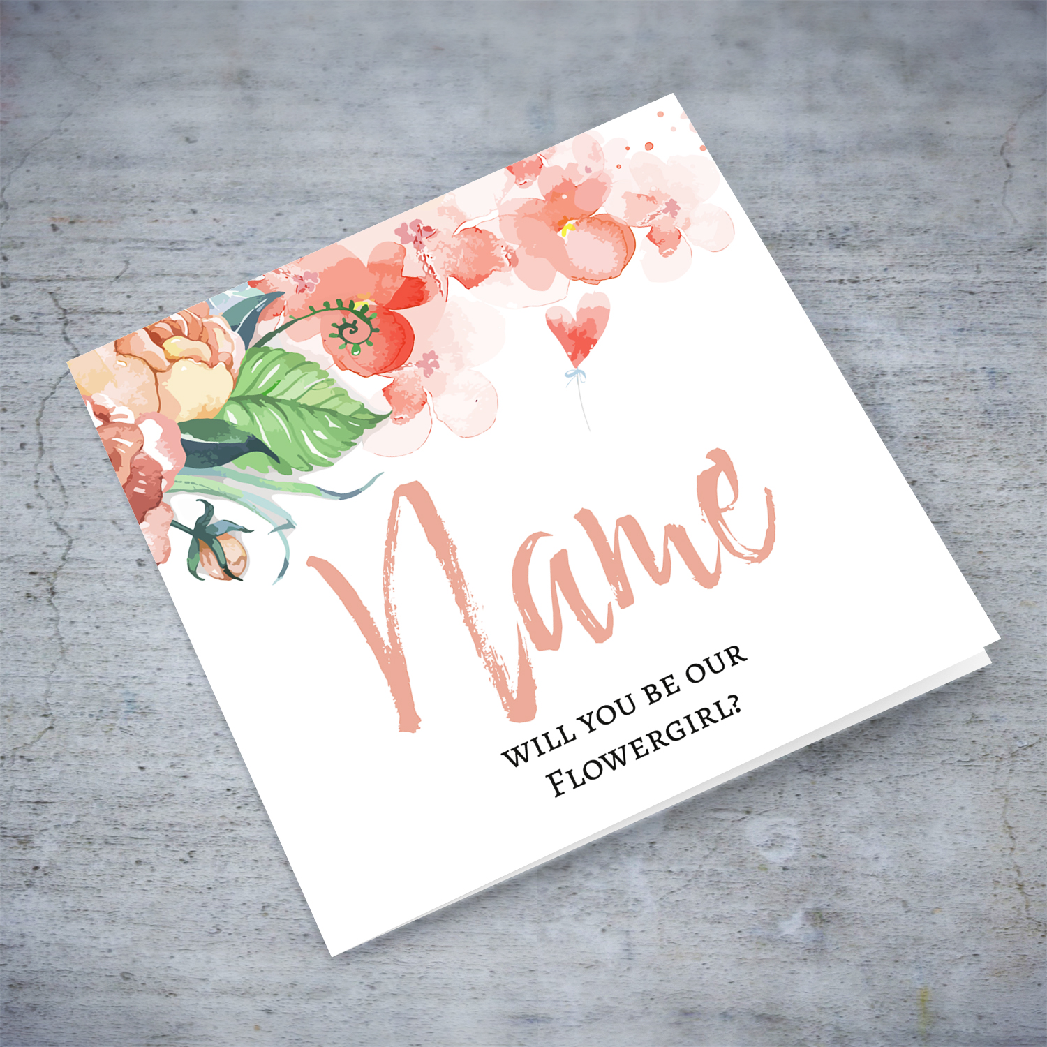 Cute greeting card for flowergirl in English (Personalisable)