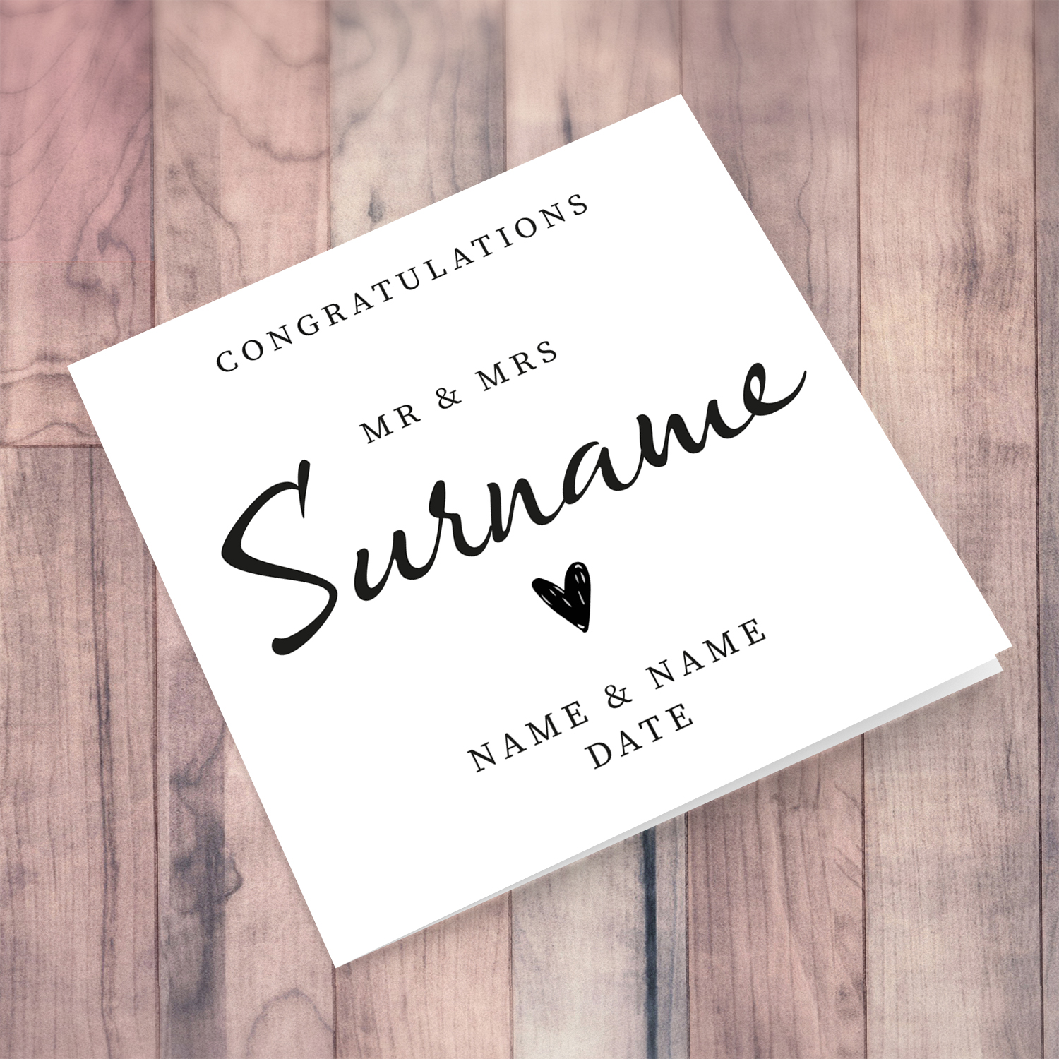 Minimalist personalisable wedding card in English