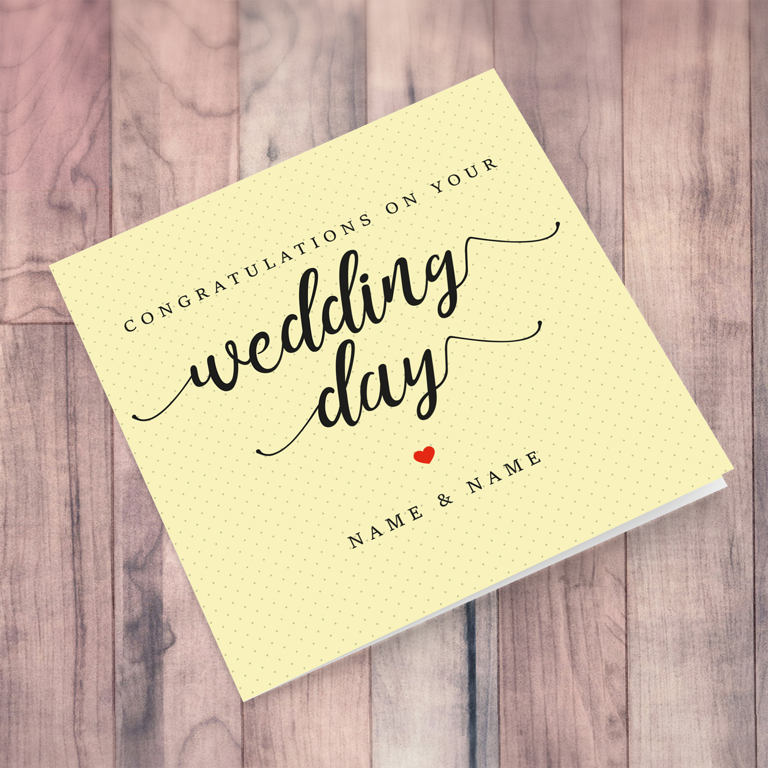 Light yellow dotted background personalisable wedding card in English