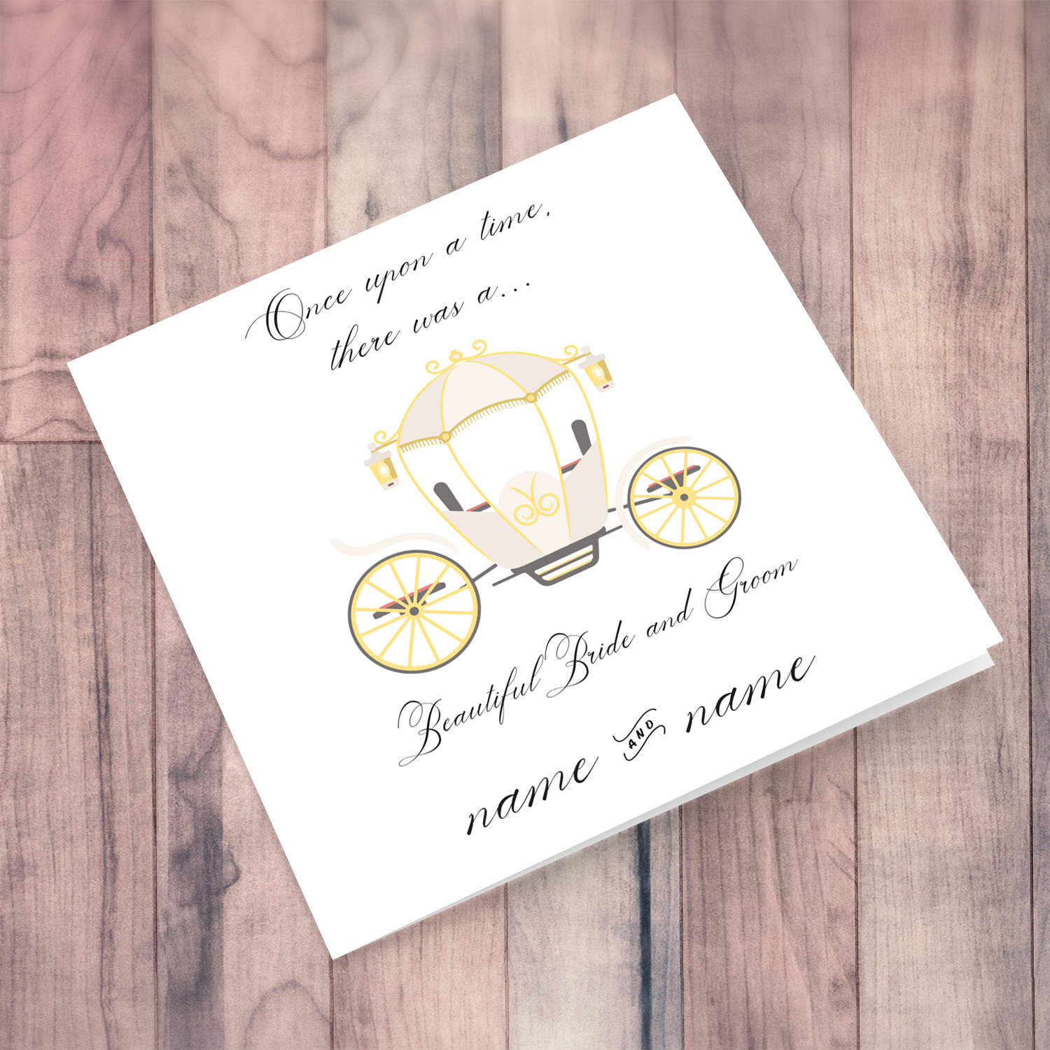 Wedding Carriage themed wedding card (personalisable) in English