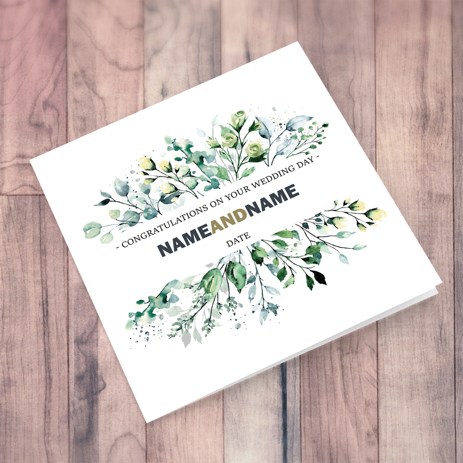 Beautiful plant themed personalisable wedding card in English