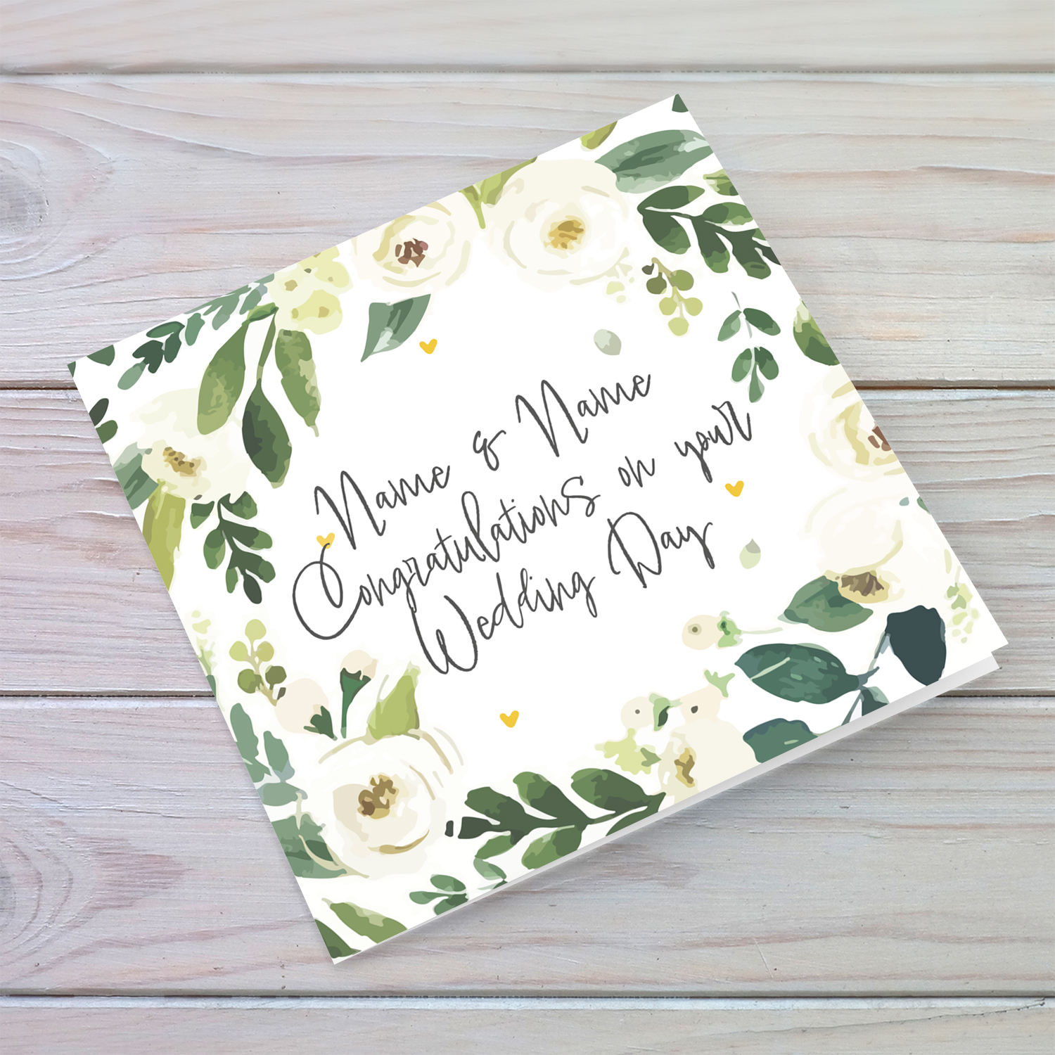 Floral border with white flowers personalisable Wedding Card in English
