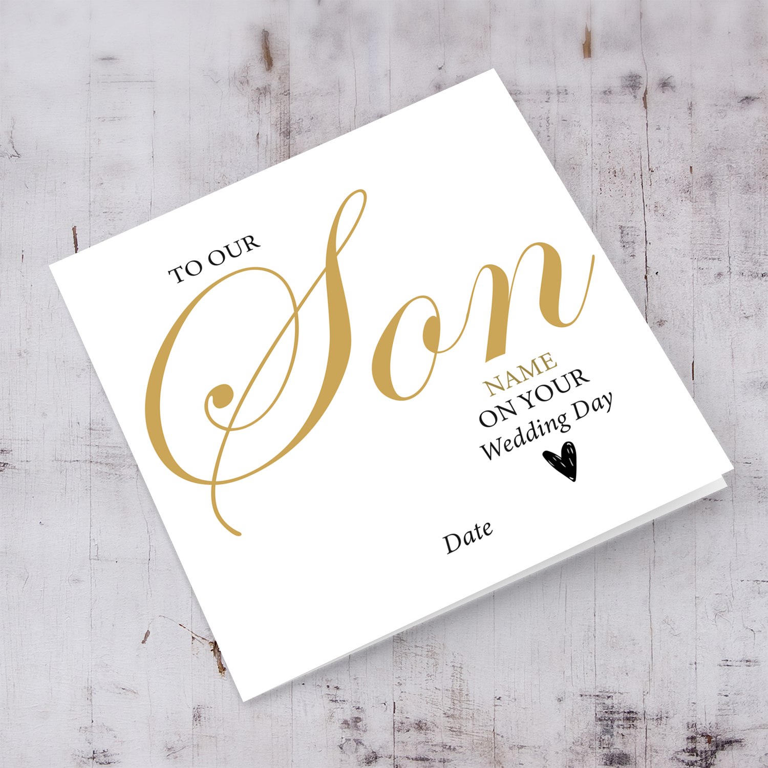 Wedding card for son in  gold colour print in English (Personalisable)