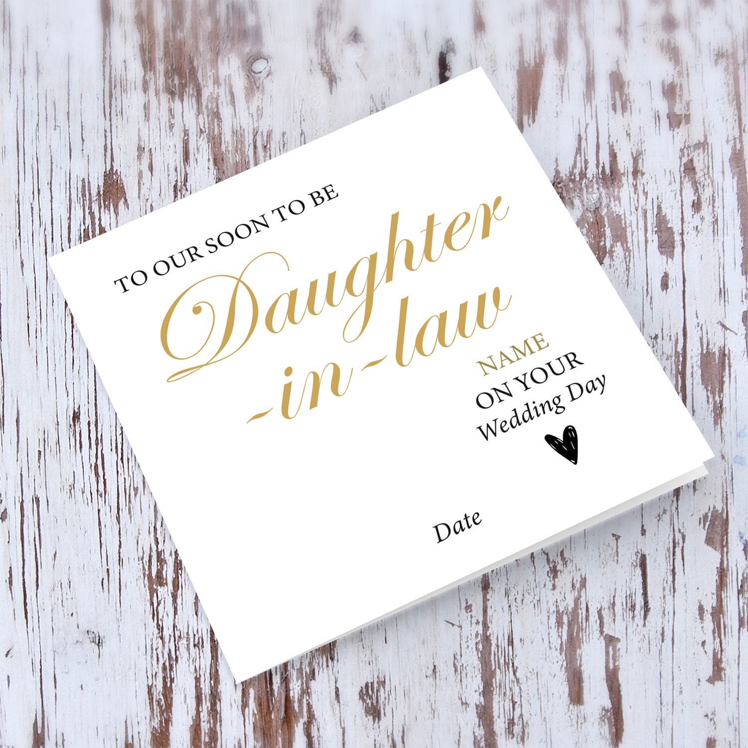 Wedding card for daughter-in-law in gold colour print in English (Personalisable)