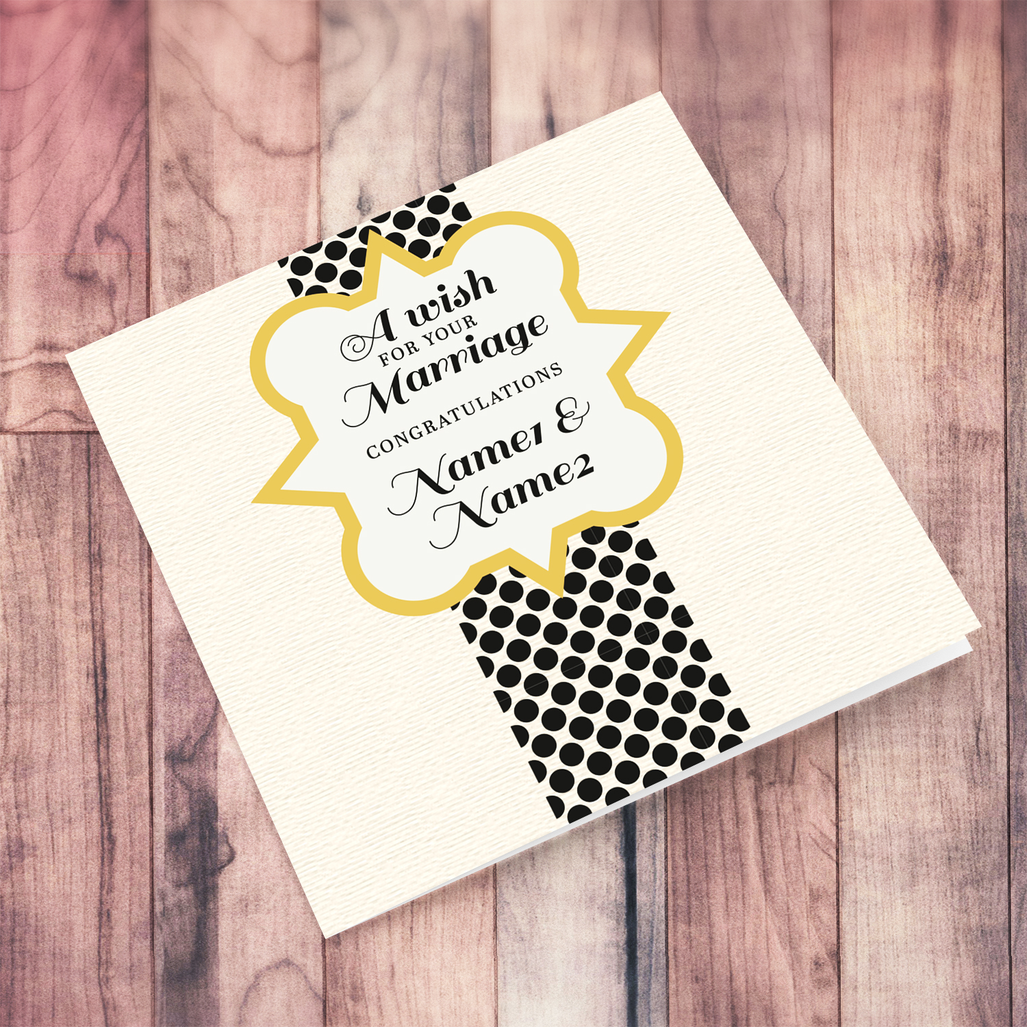 Textured printed background with dotted rectangle wedding card in English (Personalisable)