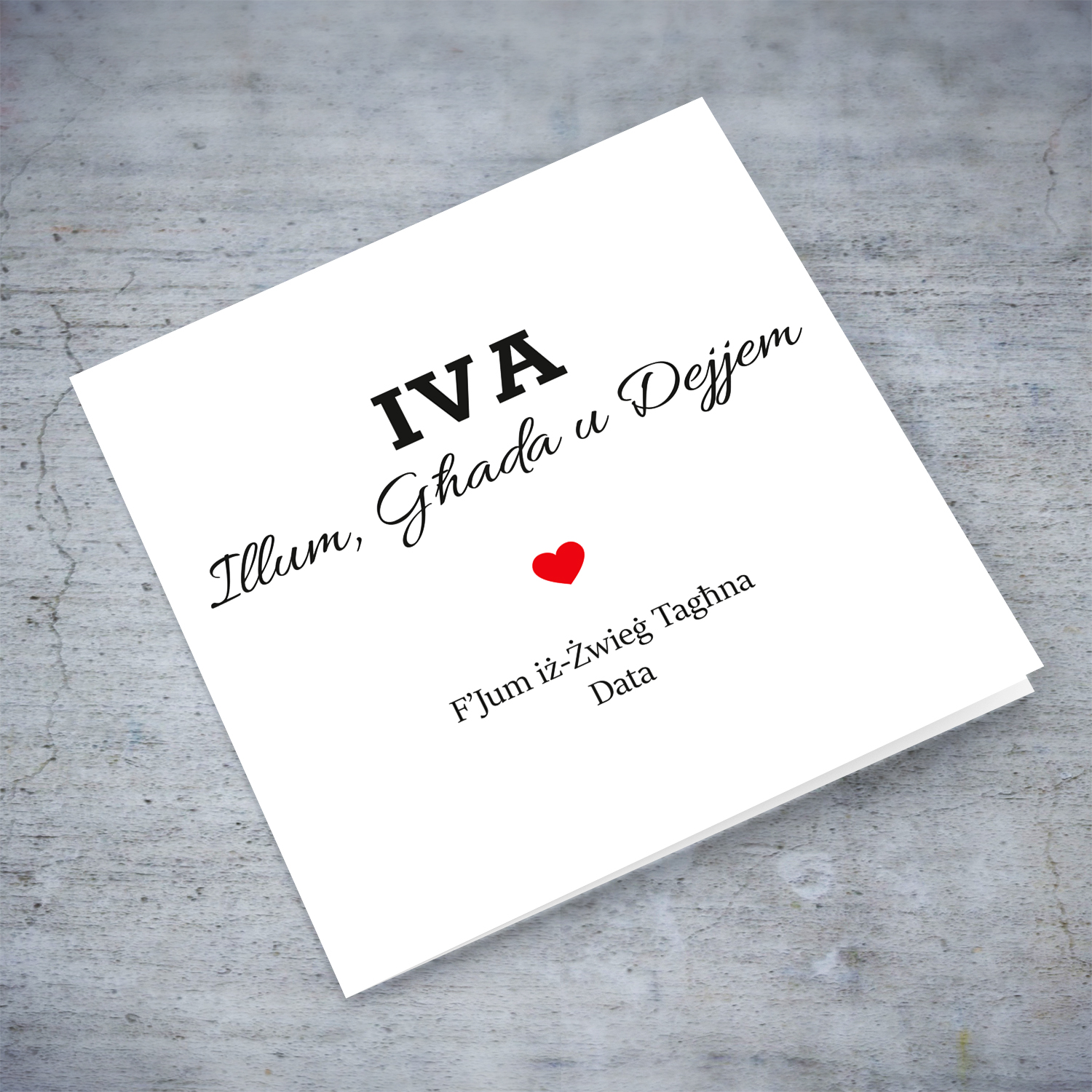 Iva illum, għada u dejjem - Wedding card for wife / husband on Wedding Day in Maltese