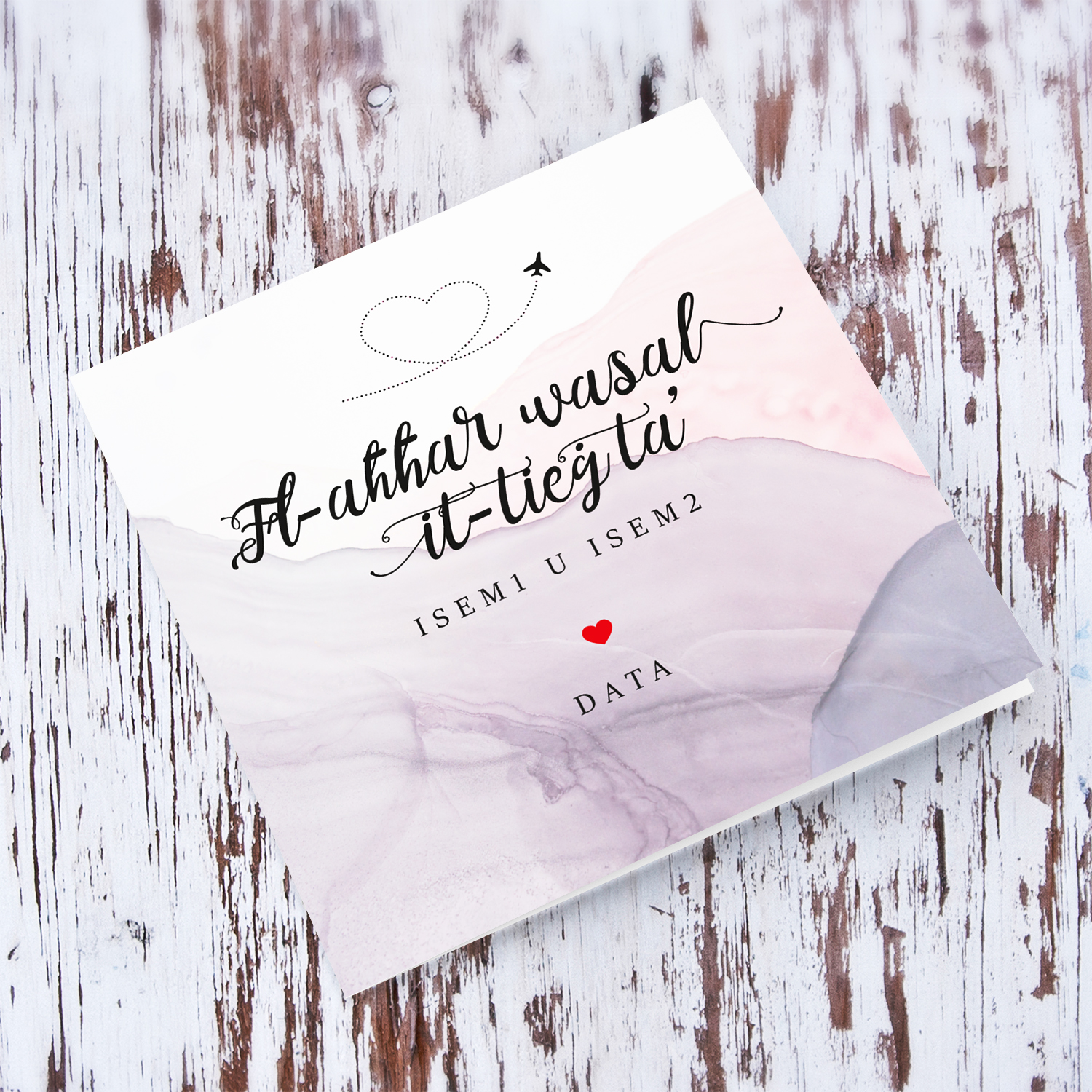 At long last - Wedding Card with light colours in Maltese (Personalisable)