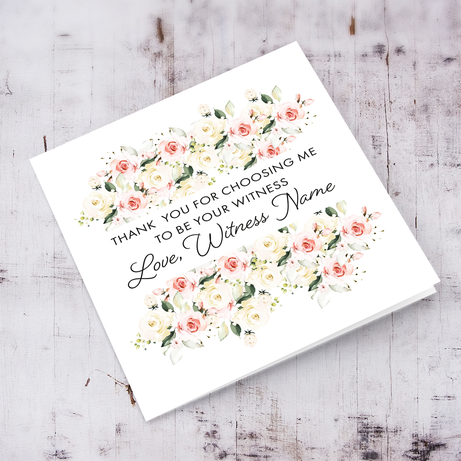 Beautiful floral personalisable wedding card from Witness in English