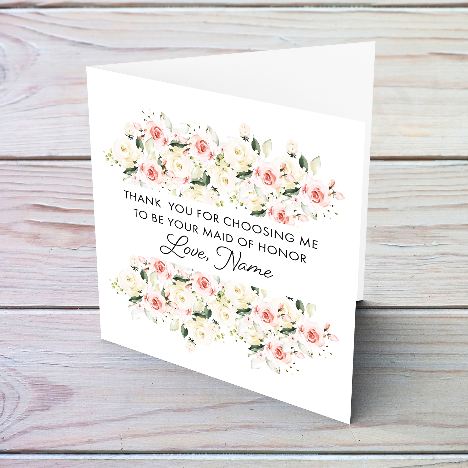 Beautiful floral personalisable wedding card from Maid of Honor in English