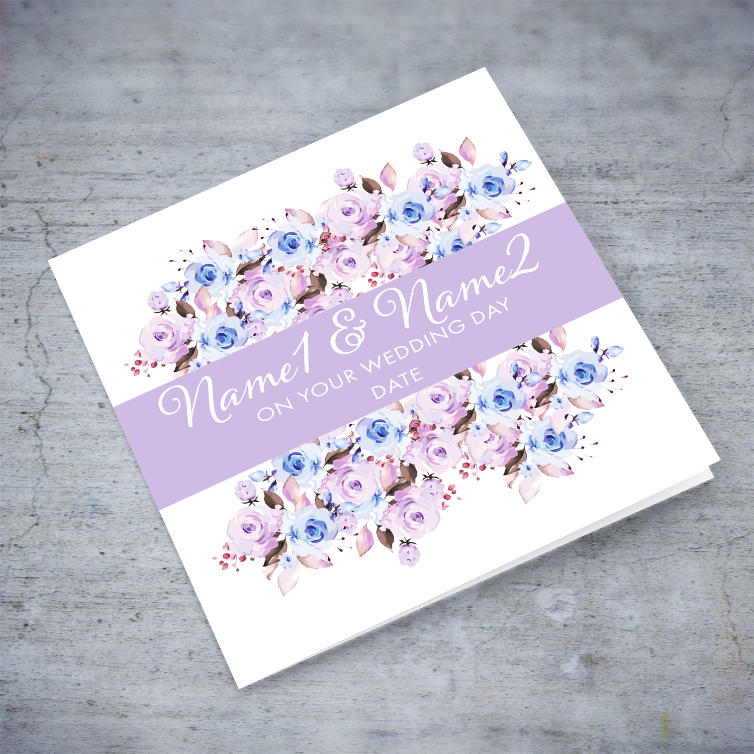 Pink / Purple themed flowers wedding card in English (Personalisable)
