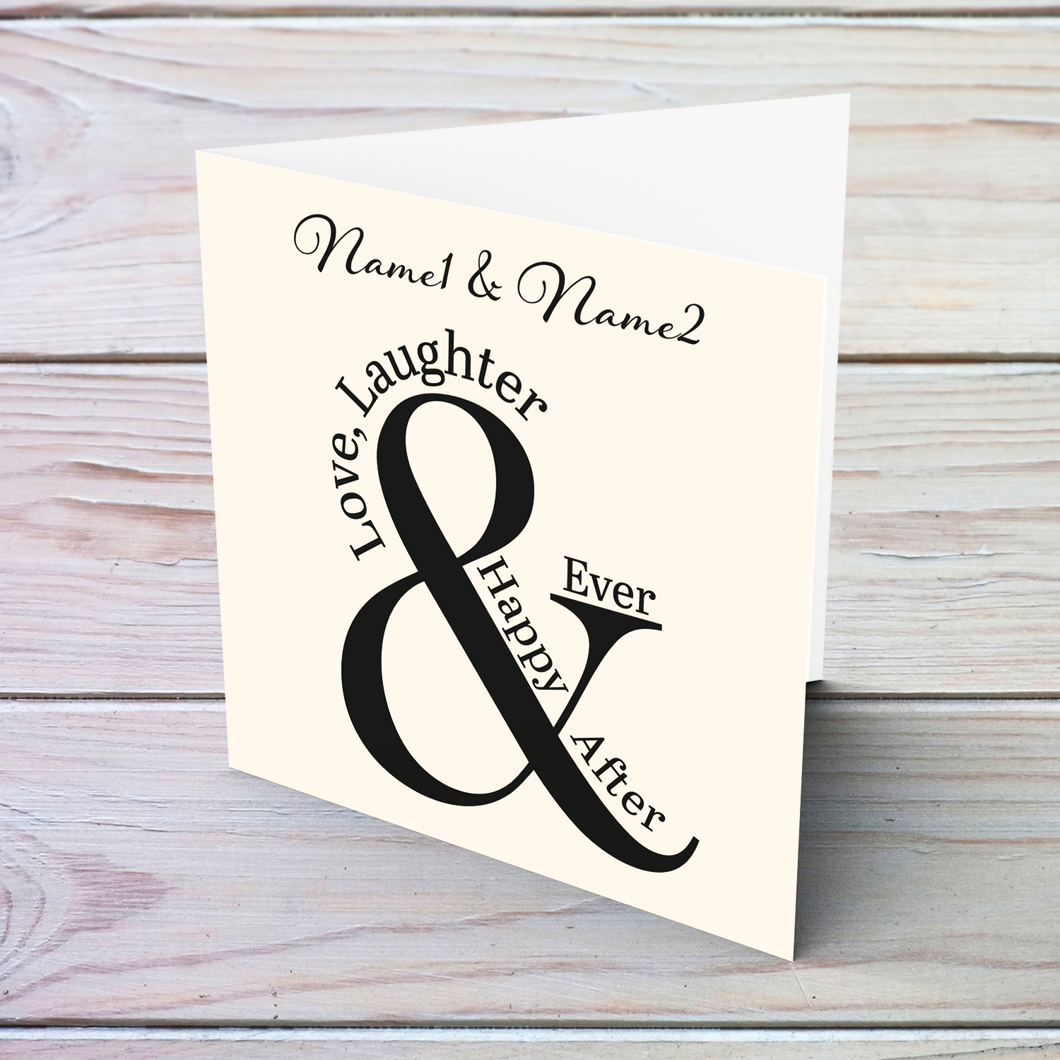 Minimalist and modern wedding / engagement card in English - Love, Laughter & Happy Ever After (Personalisable)