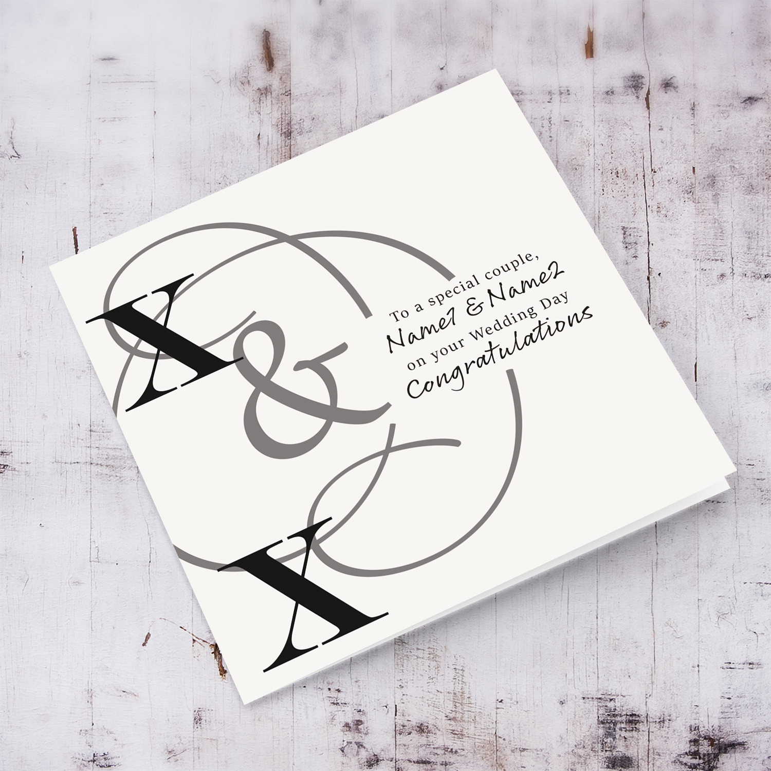 Initial Wedding Card with gray & in English (Personalisable)
