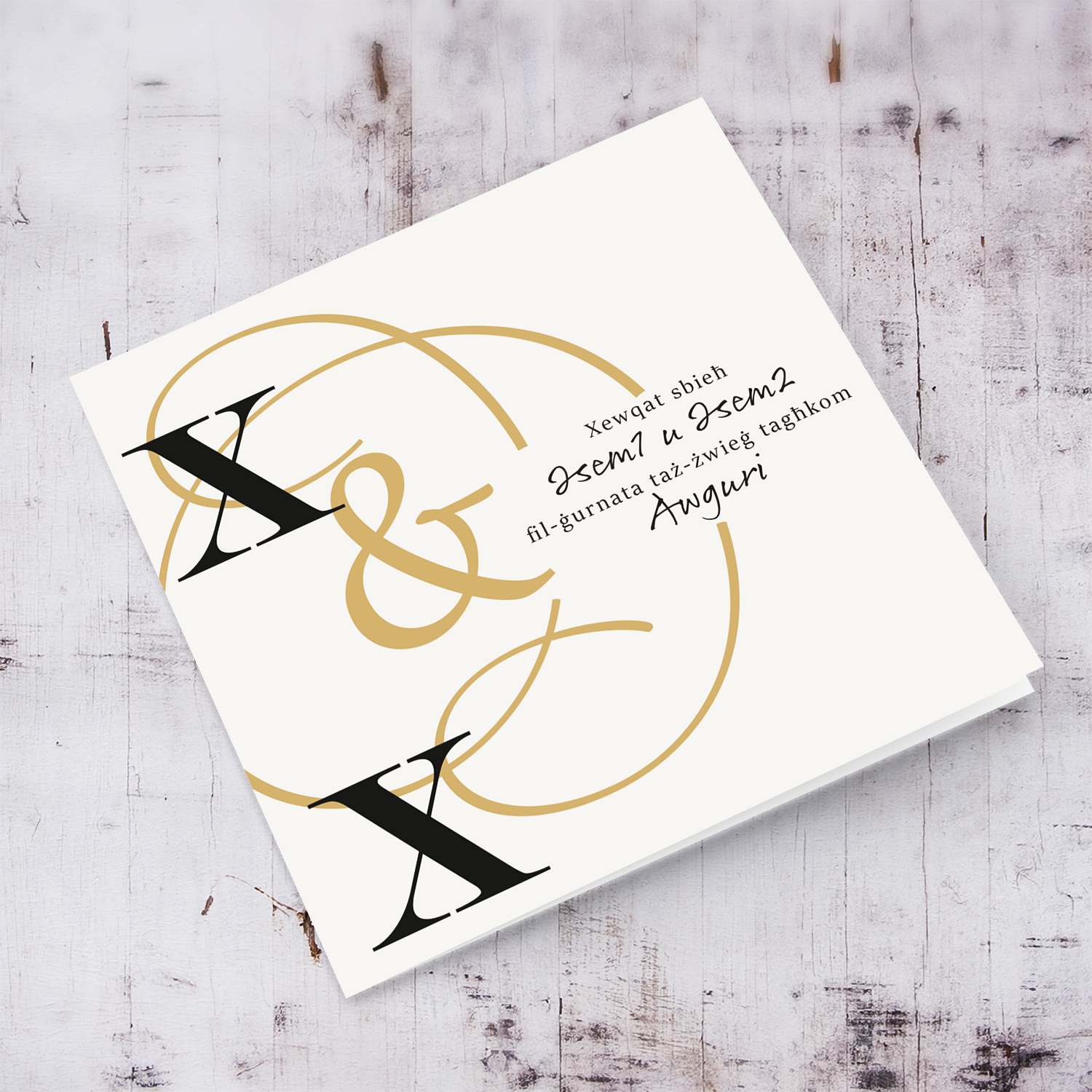 Initial Wedding Card with golden & in Maltese (Personalisable)