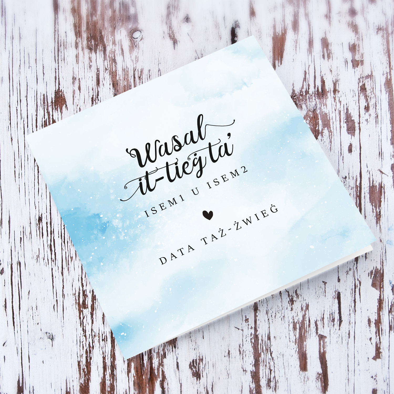 Light blue background wedding card in Maltese (Personalisable) 