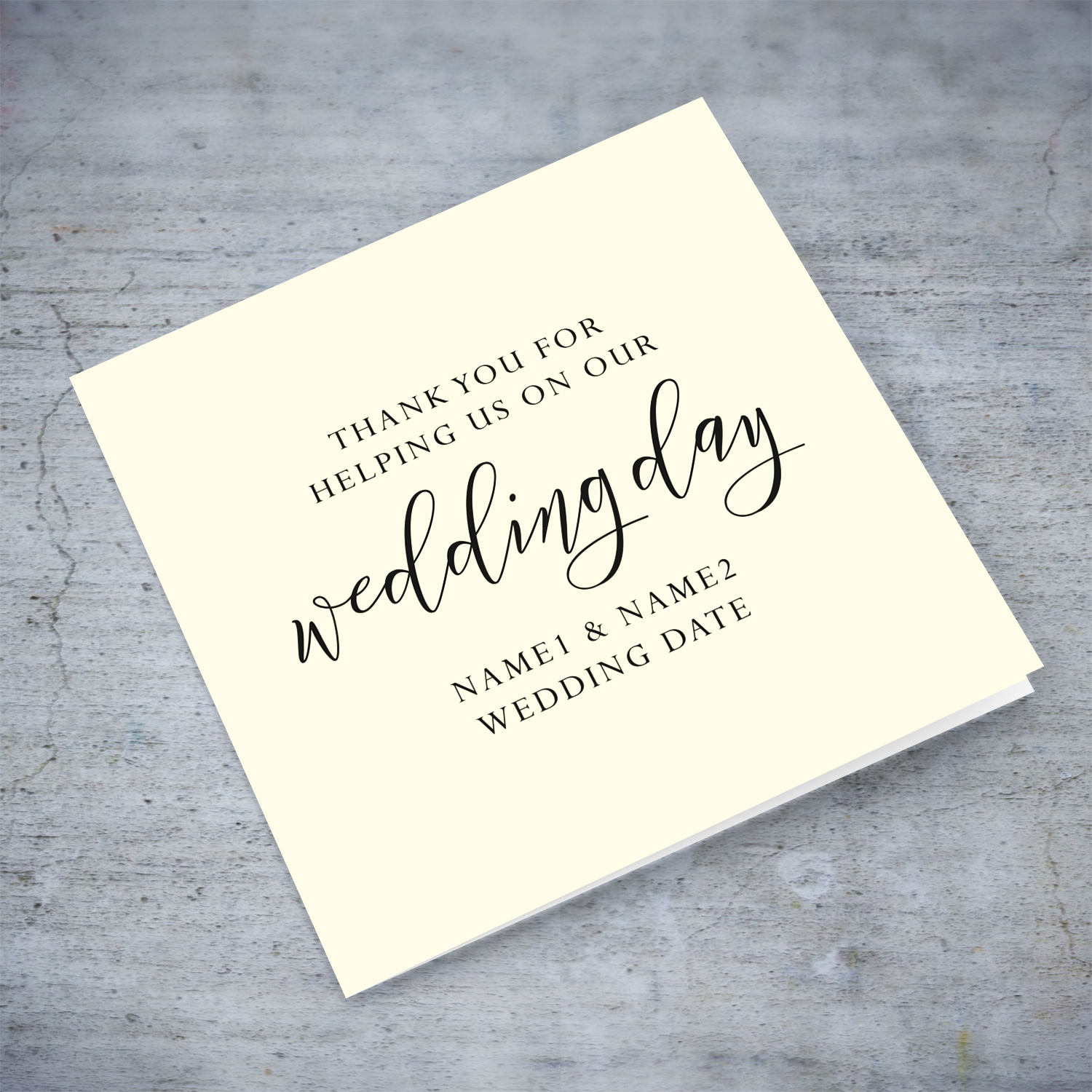 Thank you for helping us on or wedding day - Minimalist Thank you card in English
