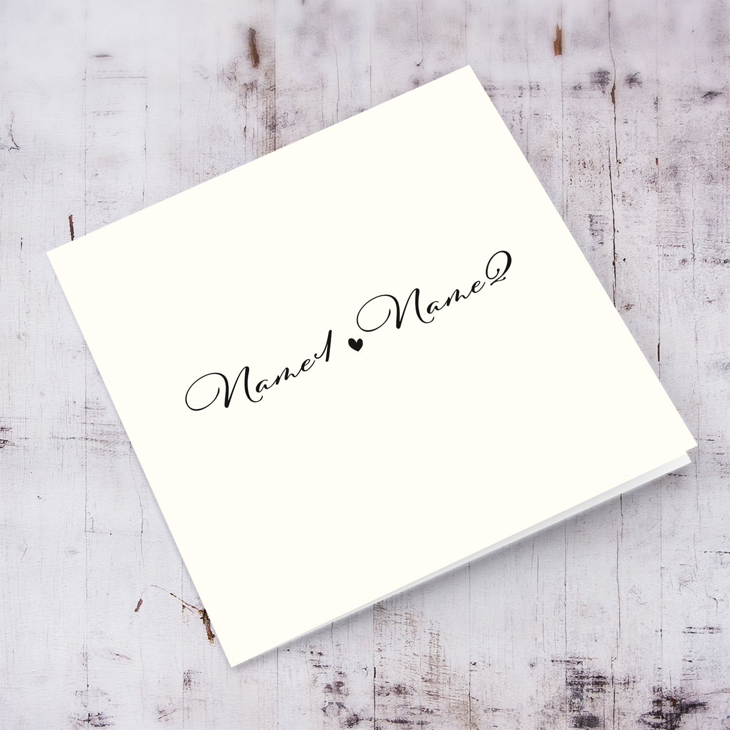 Elegant card with couples names in cream background and black text in English