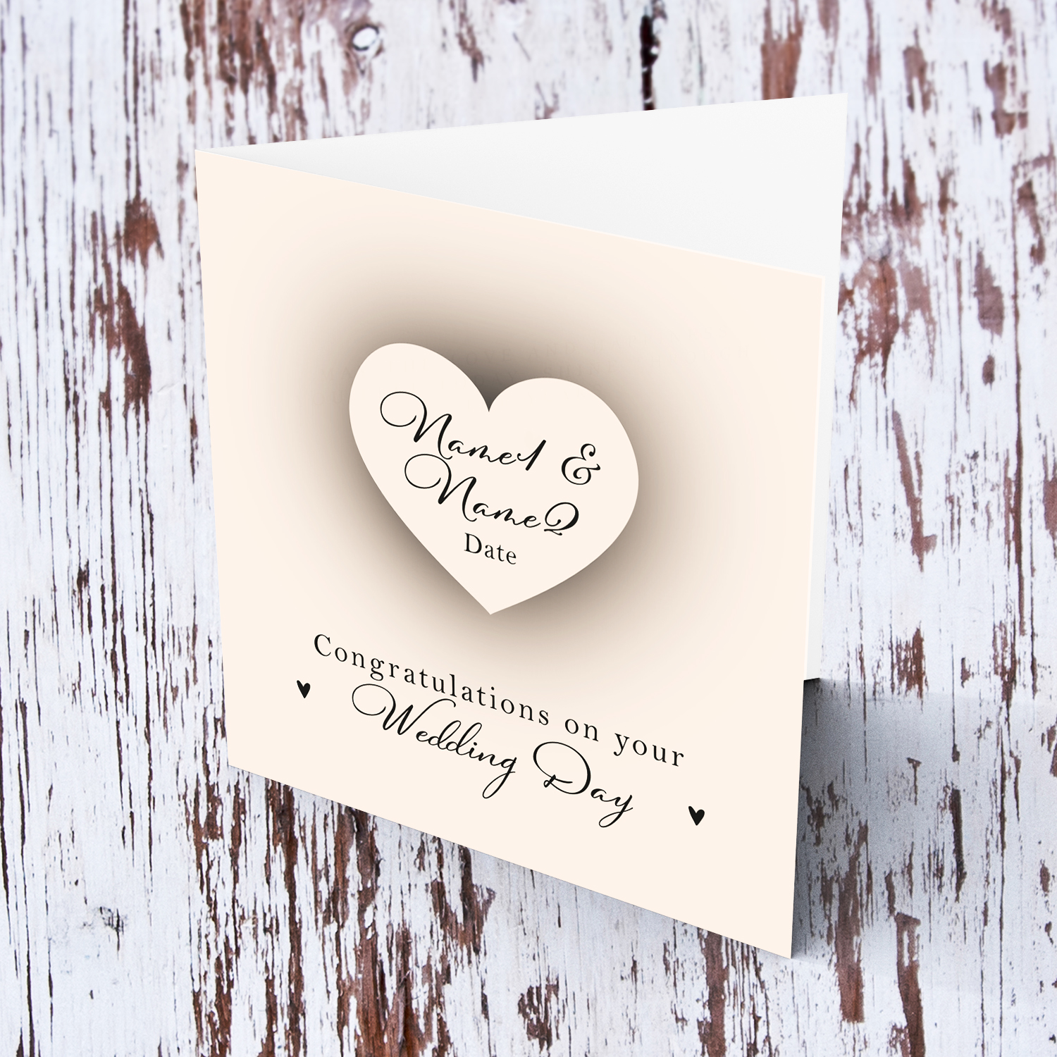 Heart themed monochrome wedding card in English (Personalisable)