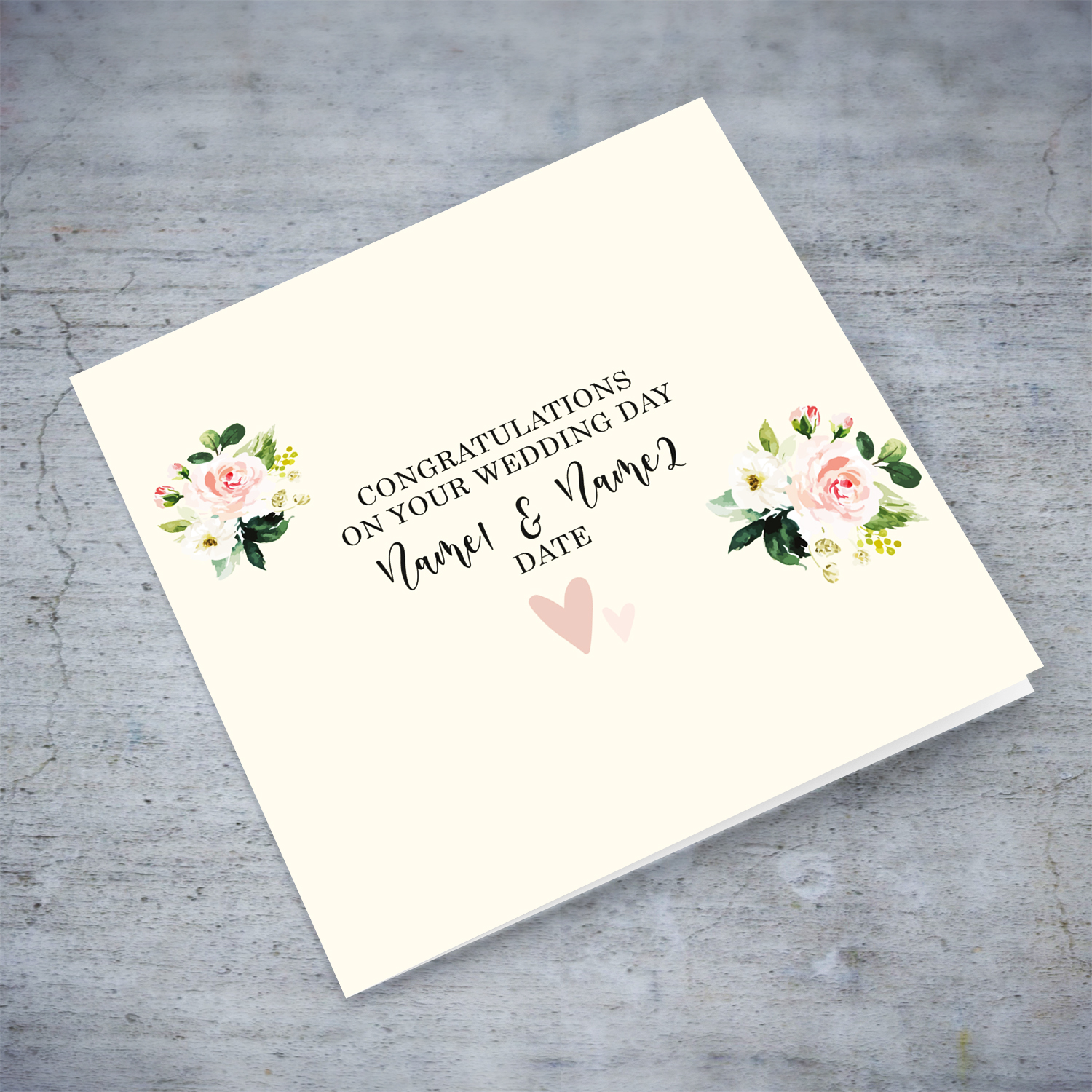 Dainty and elegant wedding card in light cream background and beautiful florals in English (Personalisable)