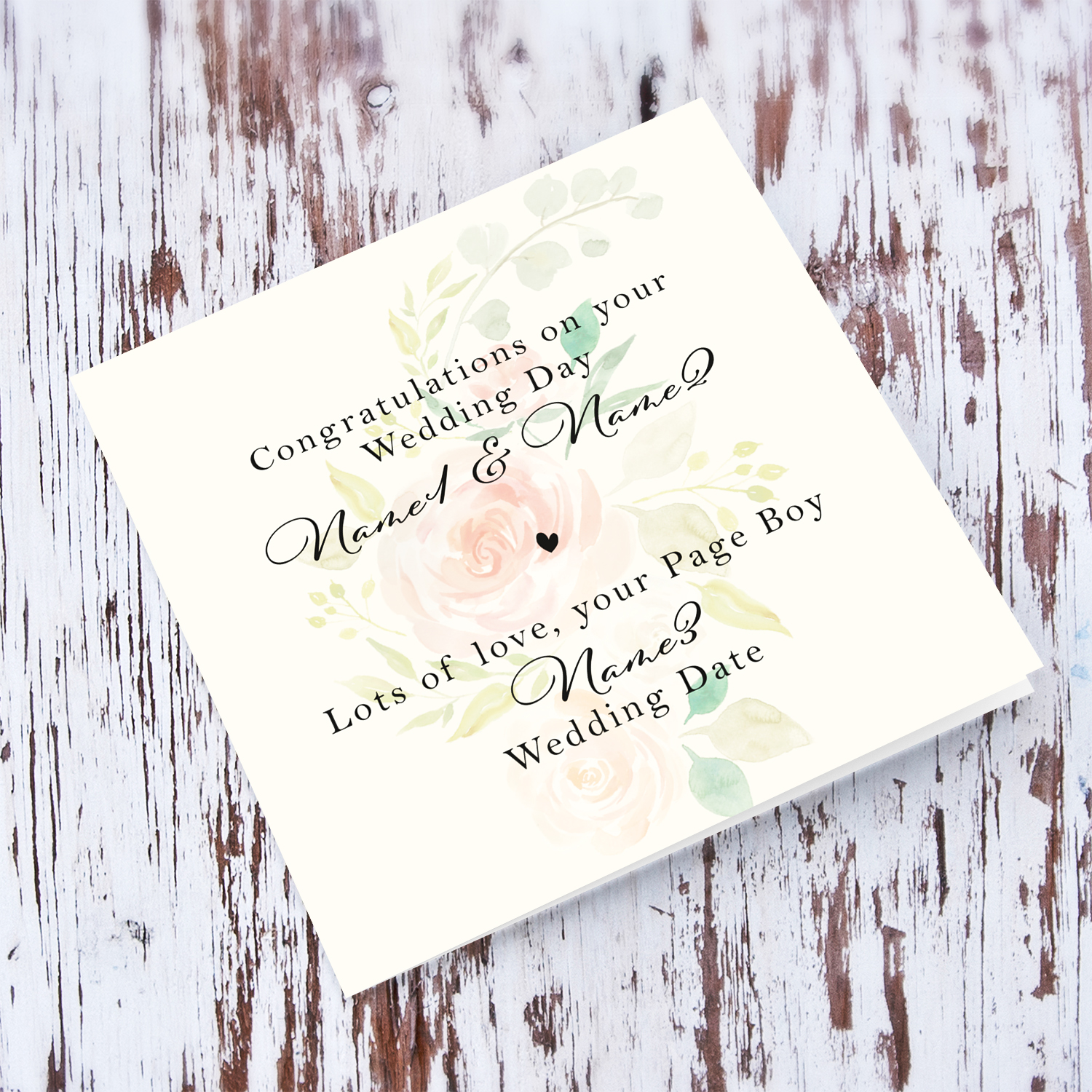 Petite wedding card, featuring pink florals from Page Boy in English (Personalisable)