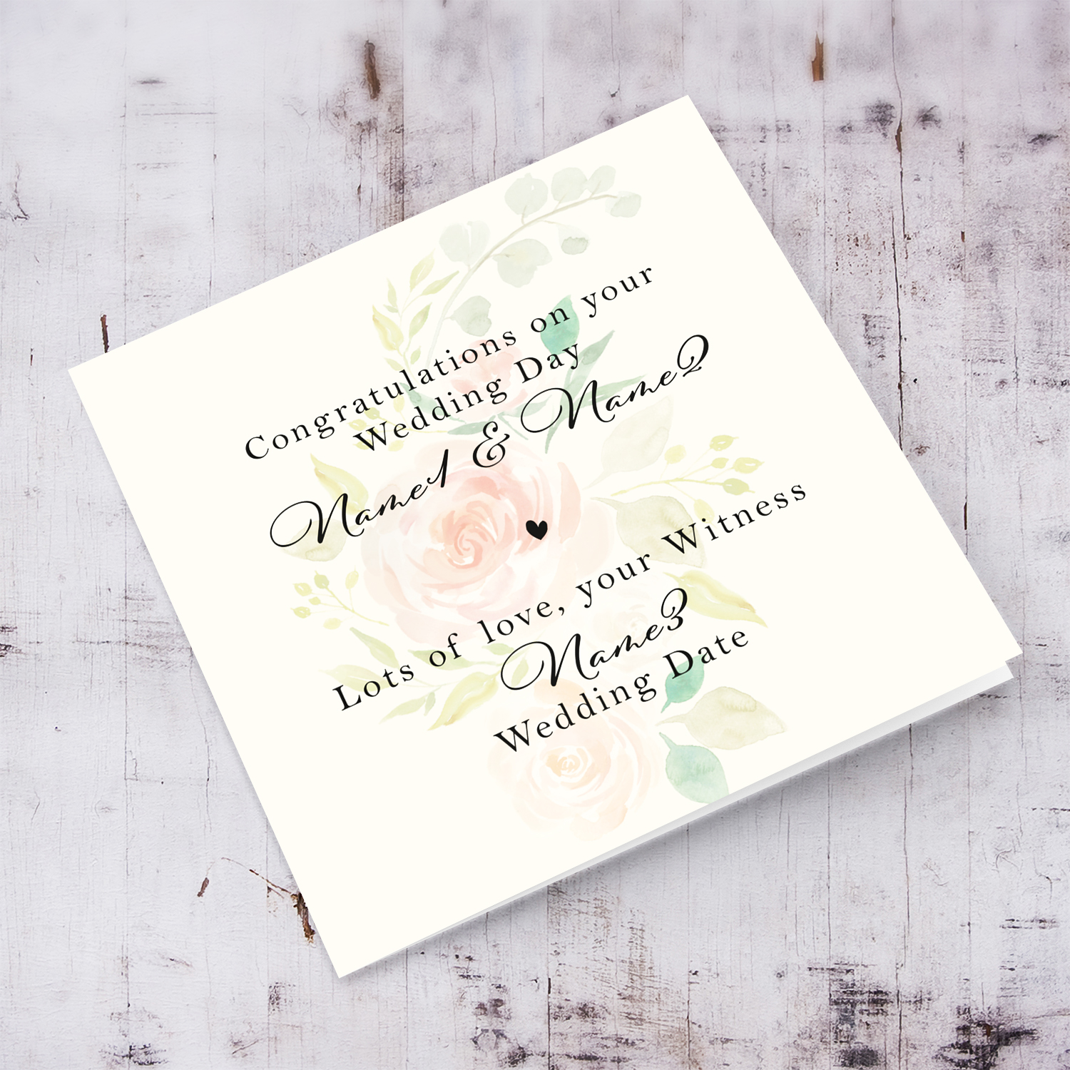 Petite wedding card, featuring pink florals from Witness in English (Personalisable)