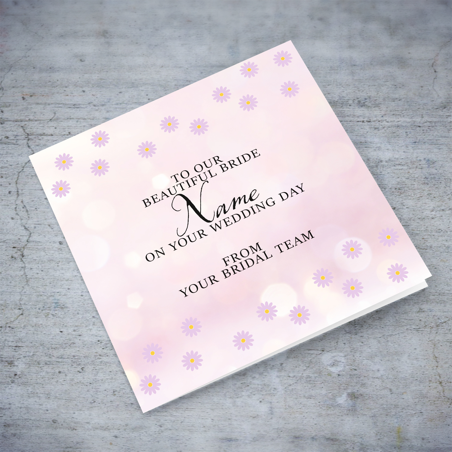 A beautiful petite wedding card for the beautiful bride from the bridal team in English (Personalisable)