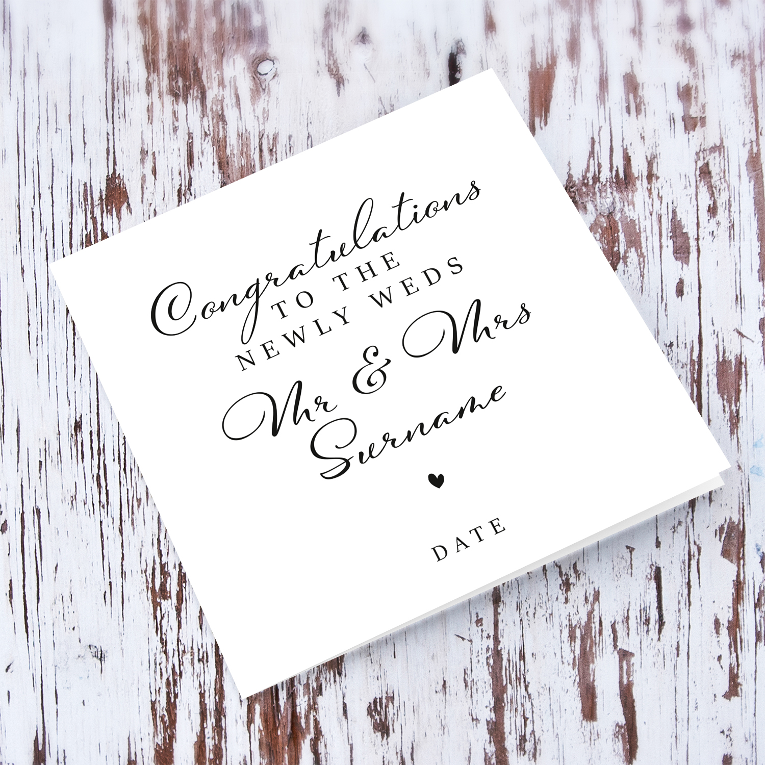 A monochrome Wedding card to the newly weds in English (Personalisable)