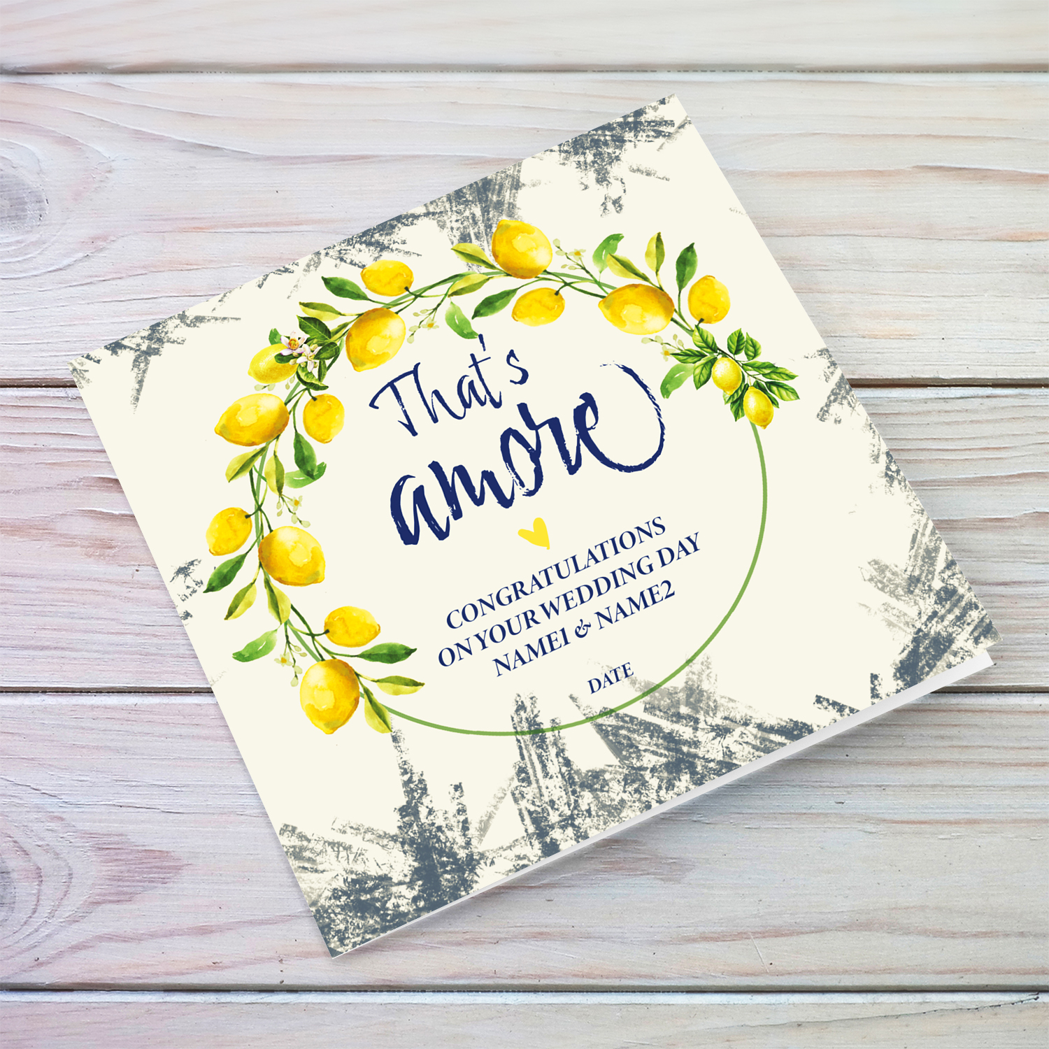 That's Amore - Wedding Card featuring a beautiful wreath of lemons in English (Personalisable)