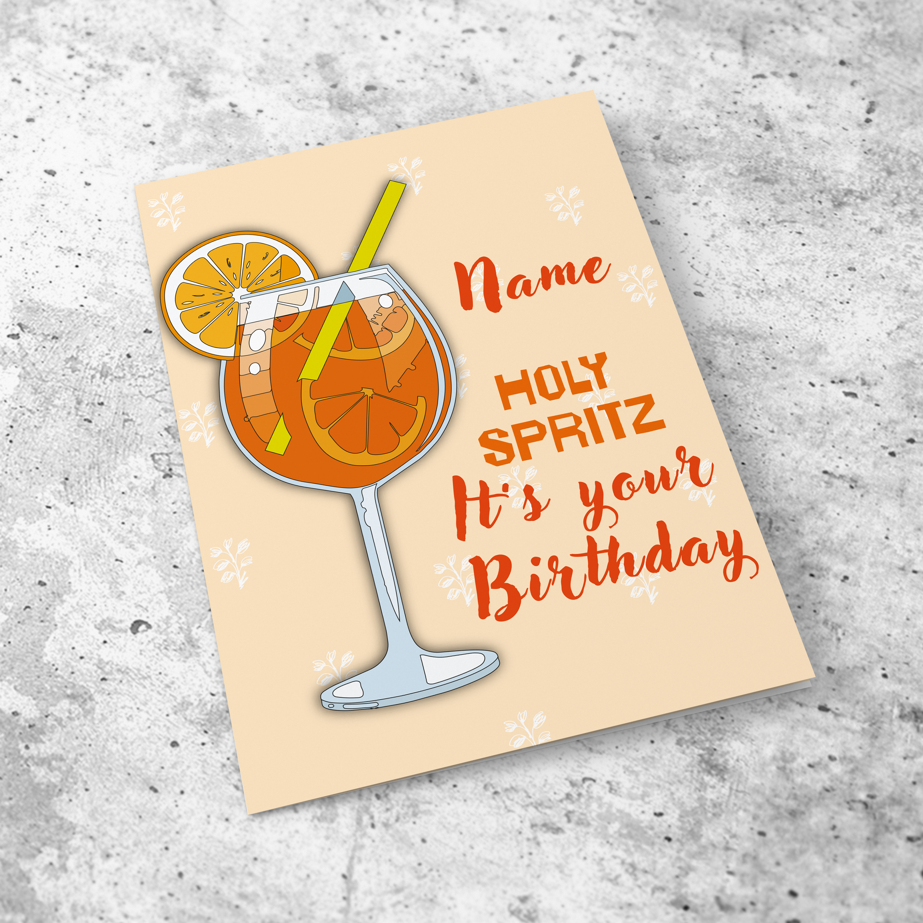 A fresh looking A5 birthday card - featuring a spritz drink with oranges in a light pastel background in English (Personalisable)