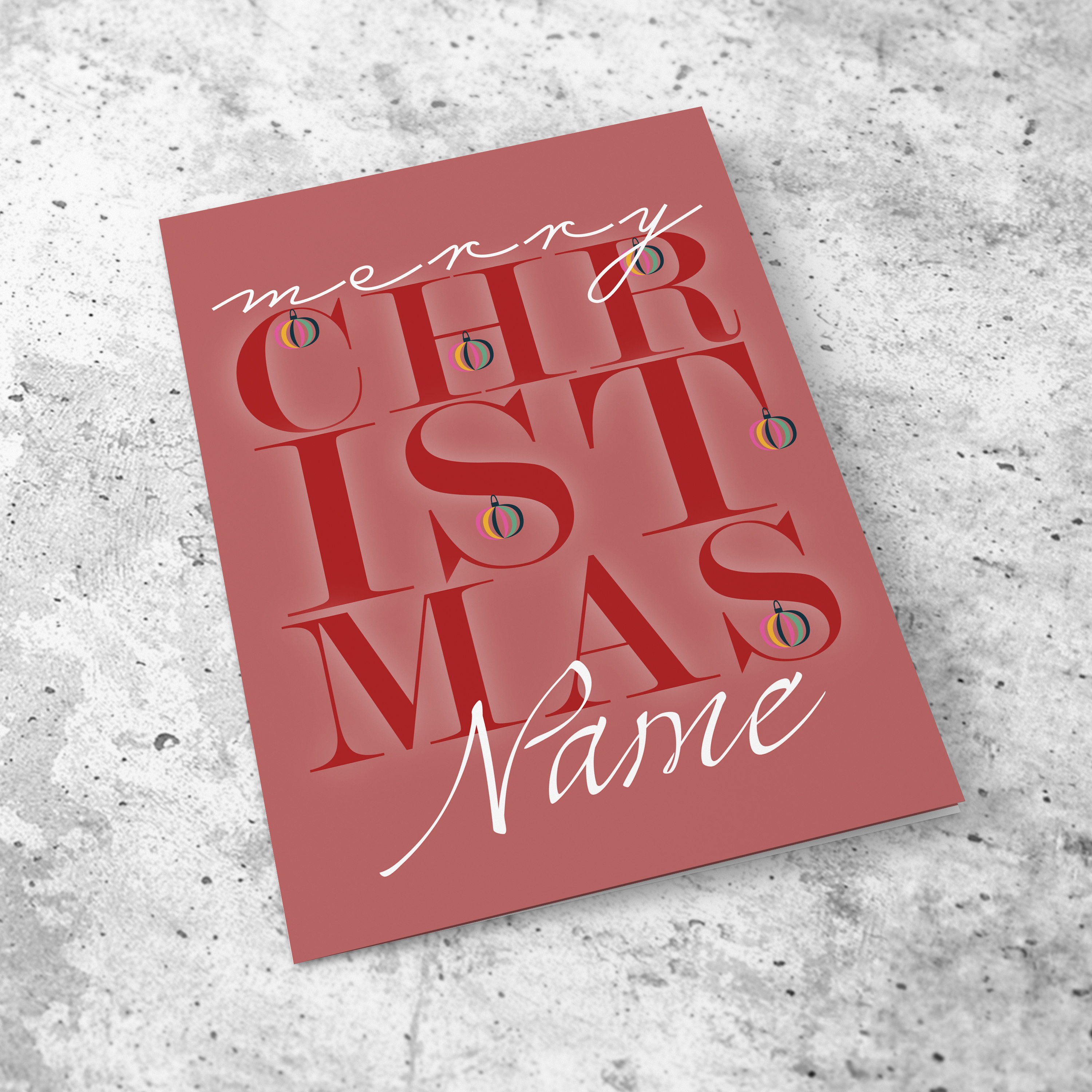 A beautiful A5 Christmas card featuring a light maroon background & big text in English (Neutral, unisex & personalisable)