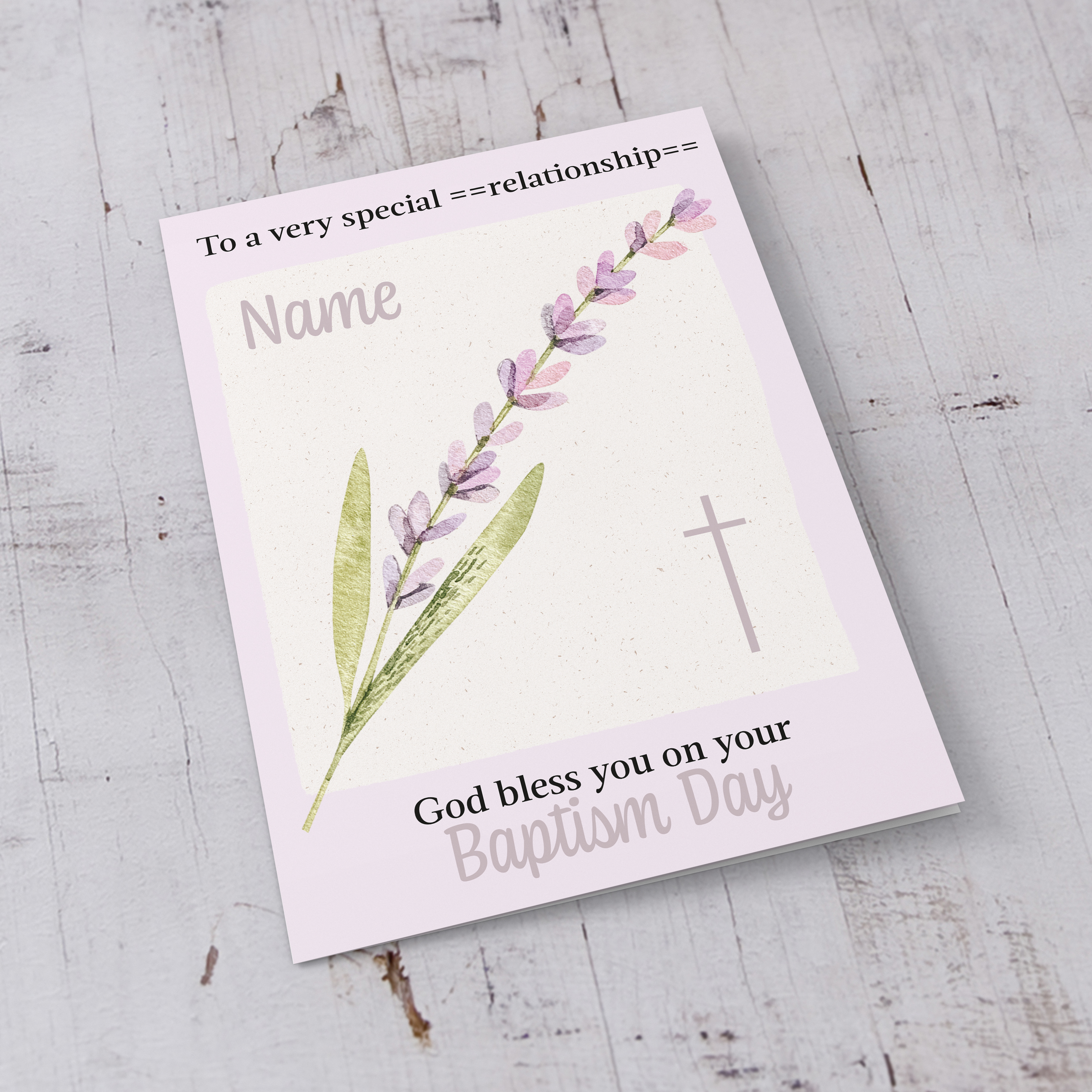 A Petite Baptism a5 Card for a very special "Enter relationship" in pink / purple tones in English (Personaliable)