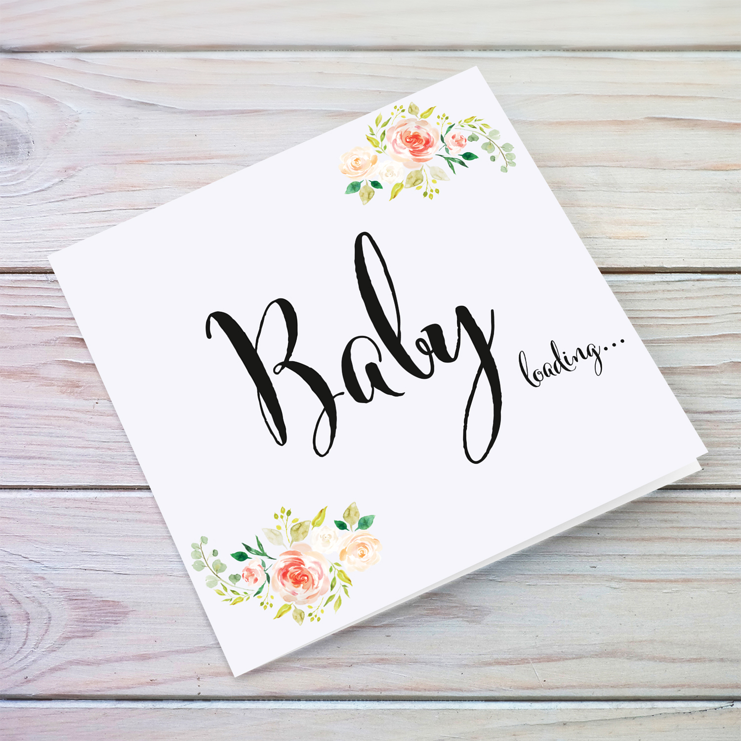 Cute baby announcement card with elegant flowers in English