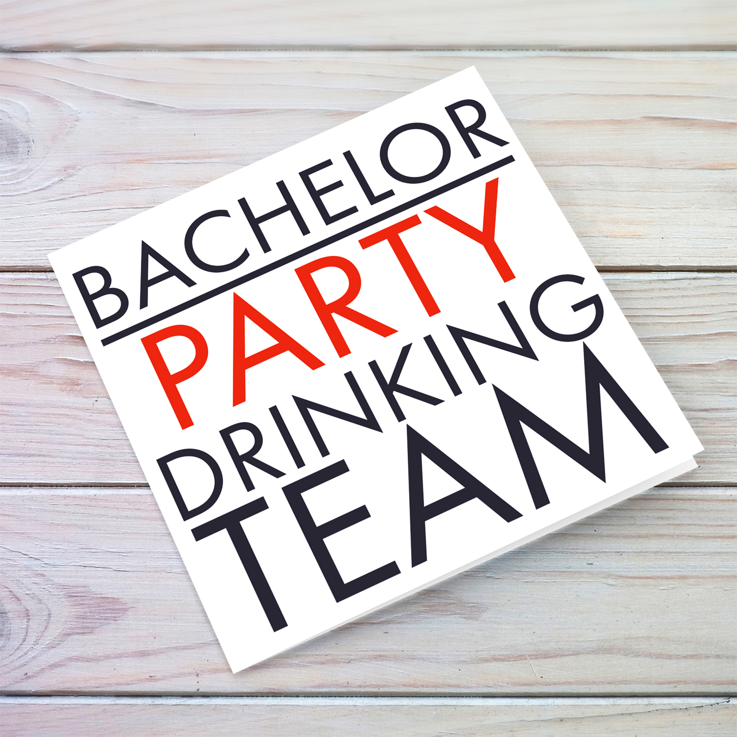 Bachelor party drinking team card in English