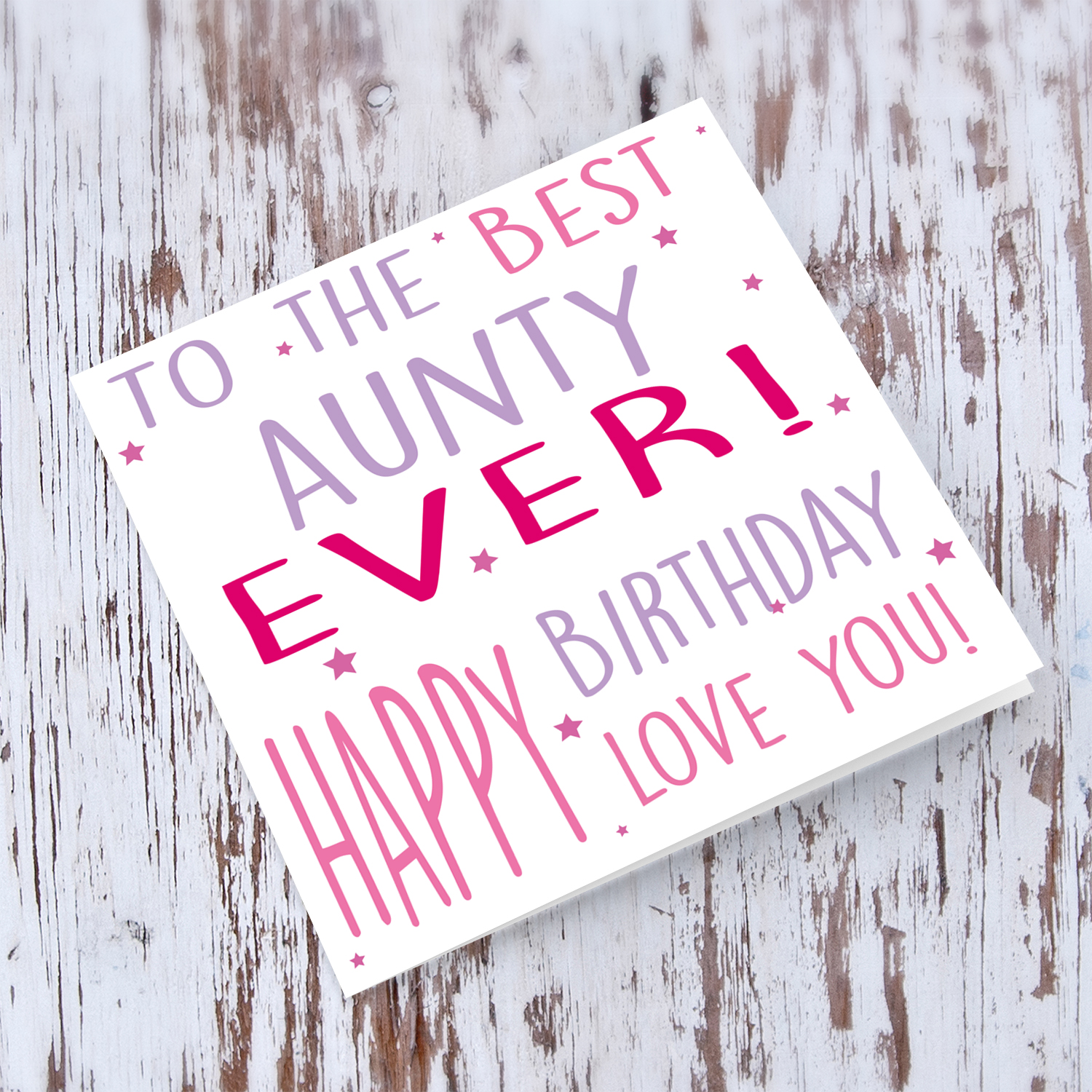 To the best aunty card in pink and purple - English