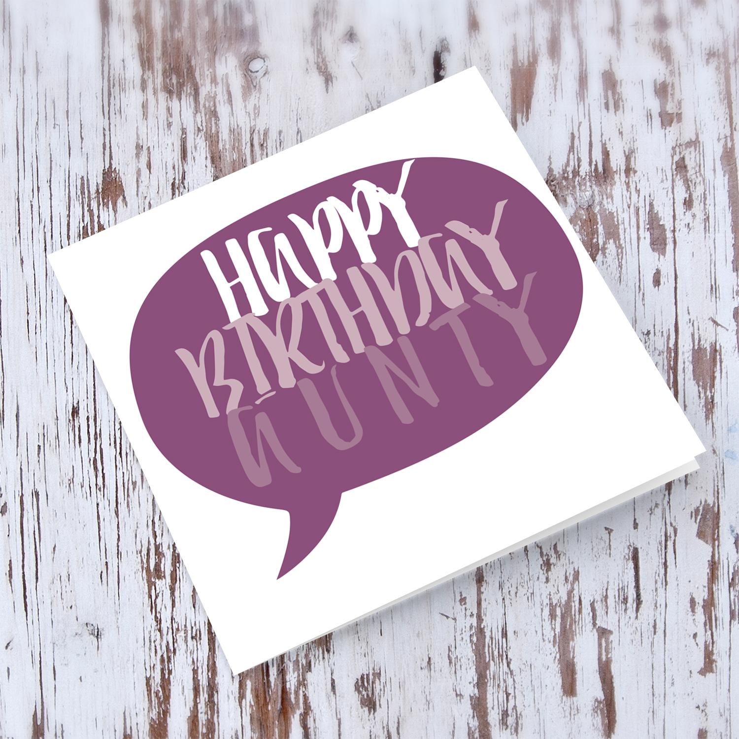 Speech bubble themed birthday card in purple tones (English) for Aunty