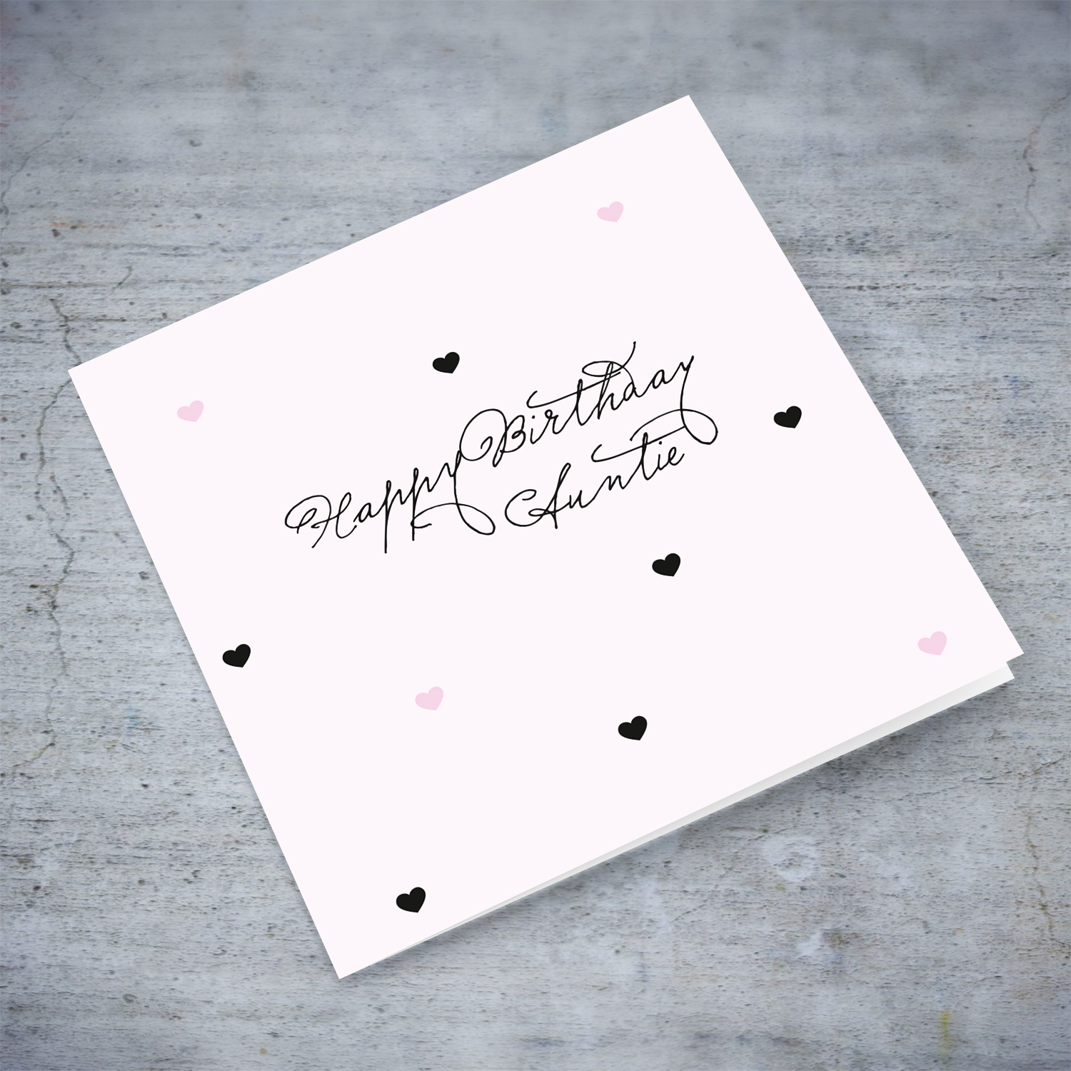 Light pink with scattered hearts birthday card for Auntie in English