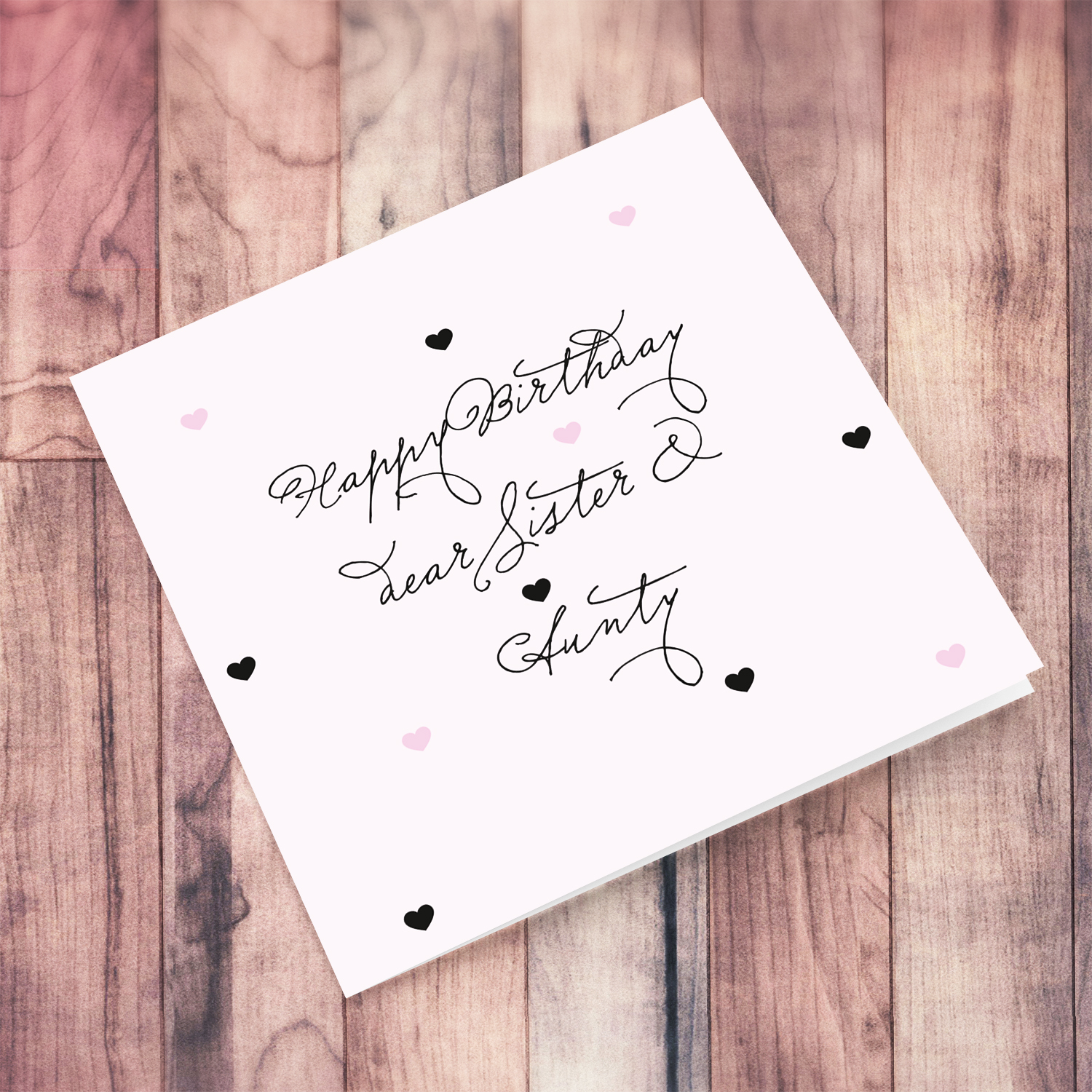 Light pink with scattered hearts birthday card for Sister & Aunty