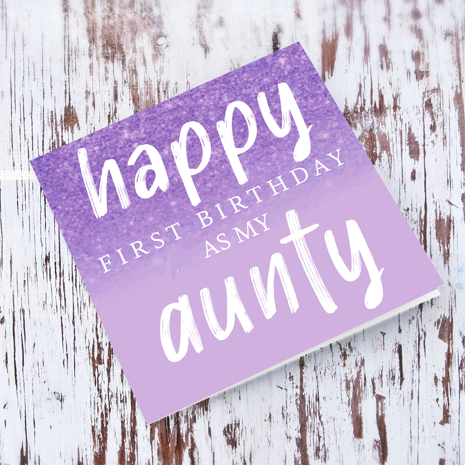 Happy First birthday as my Aunty in light purple background in English