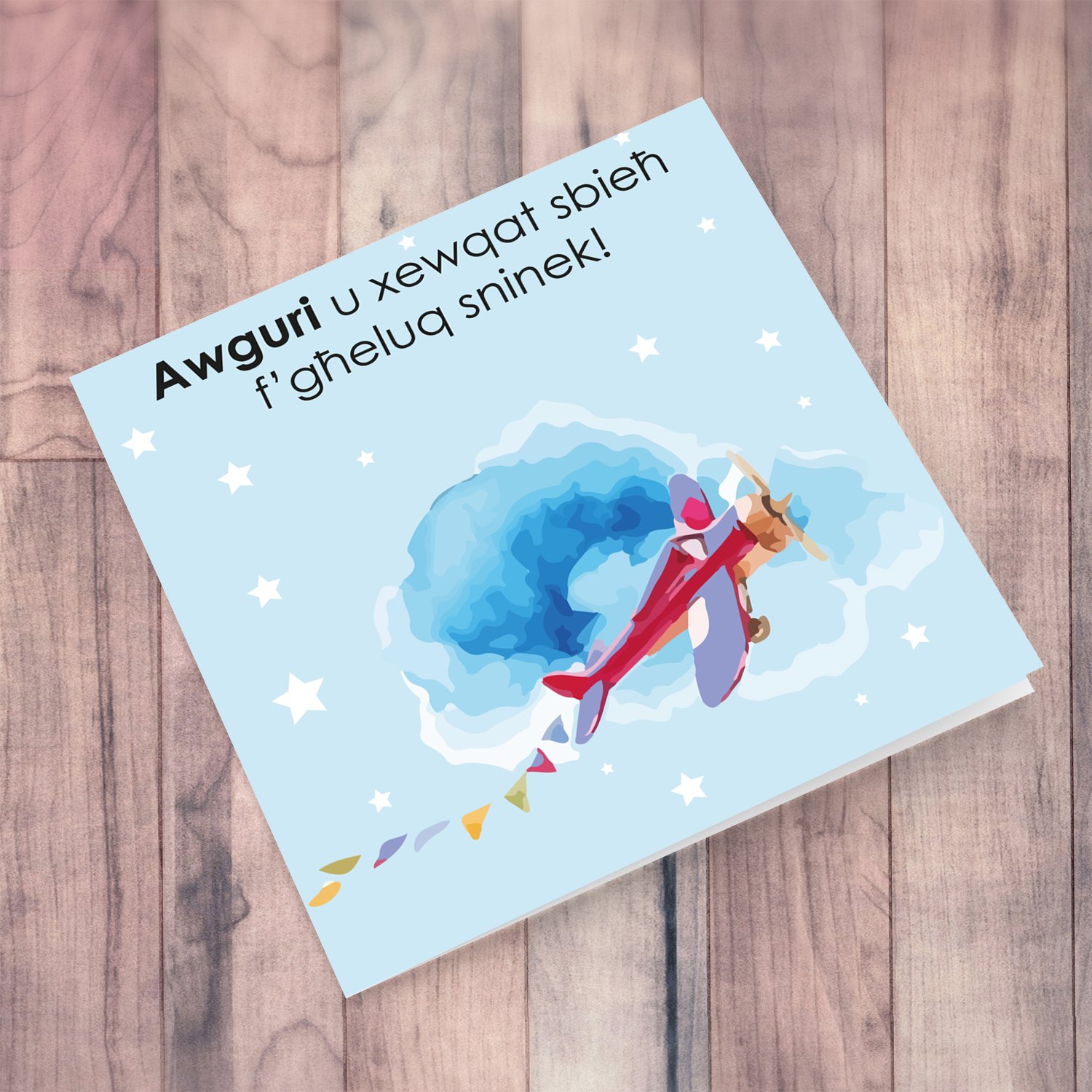 Plane themed birthday card for boys in Maltese