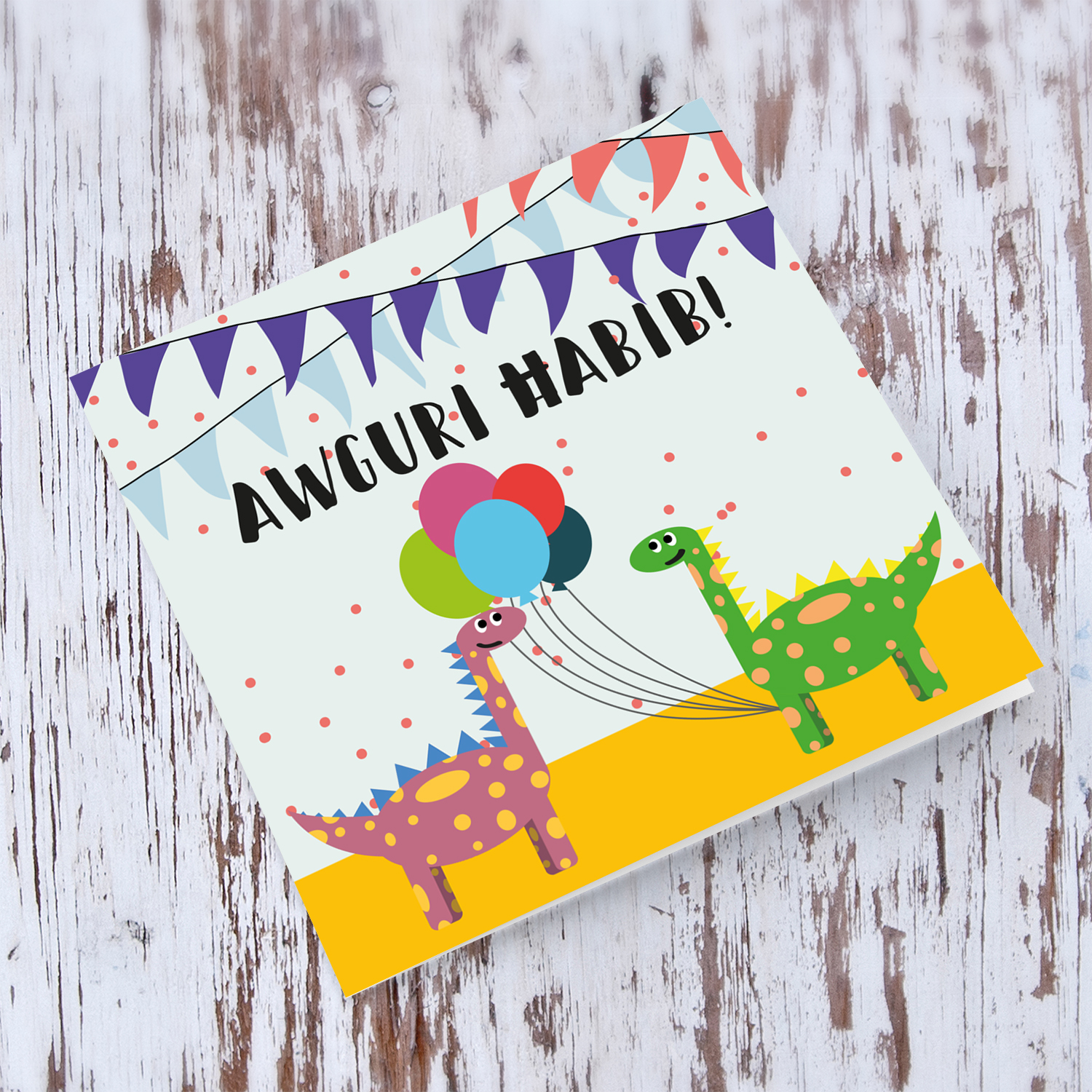 Dinosaur themed birthday card for friend in Maltese