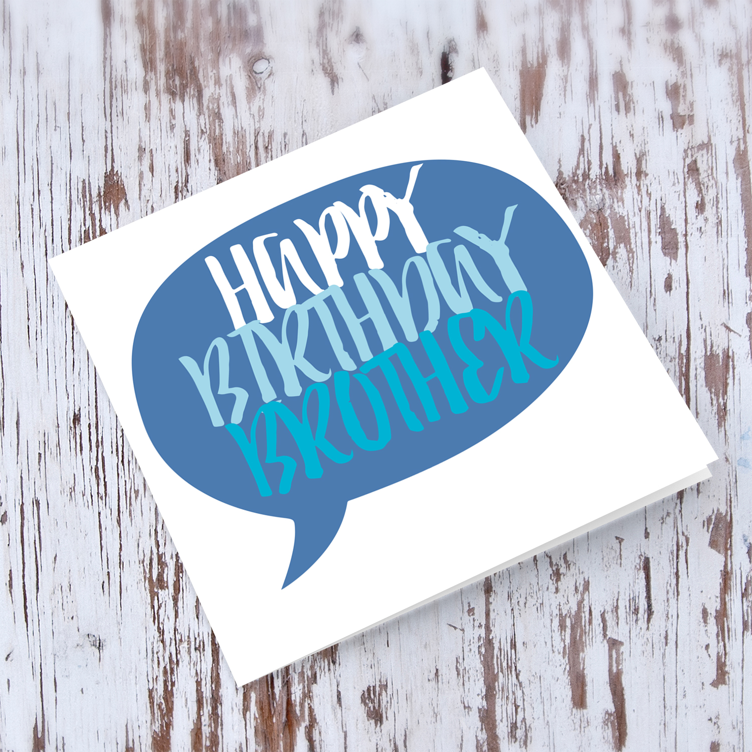 Speech bubble themed birthday card in blue tones (English) for Brother