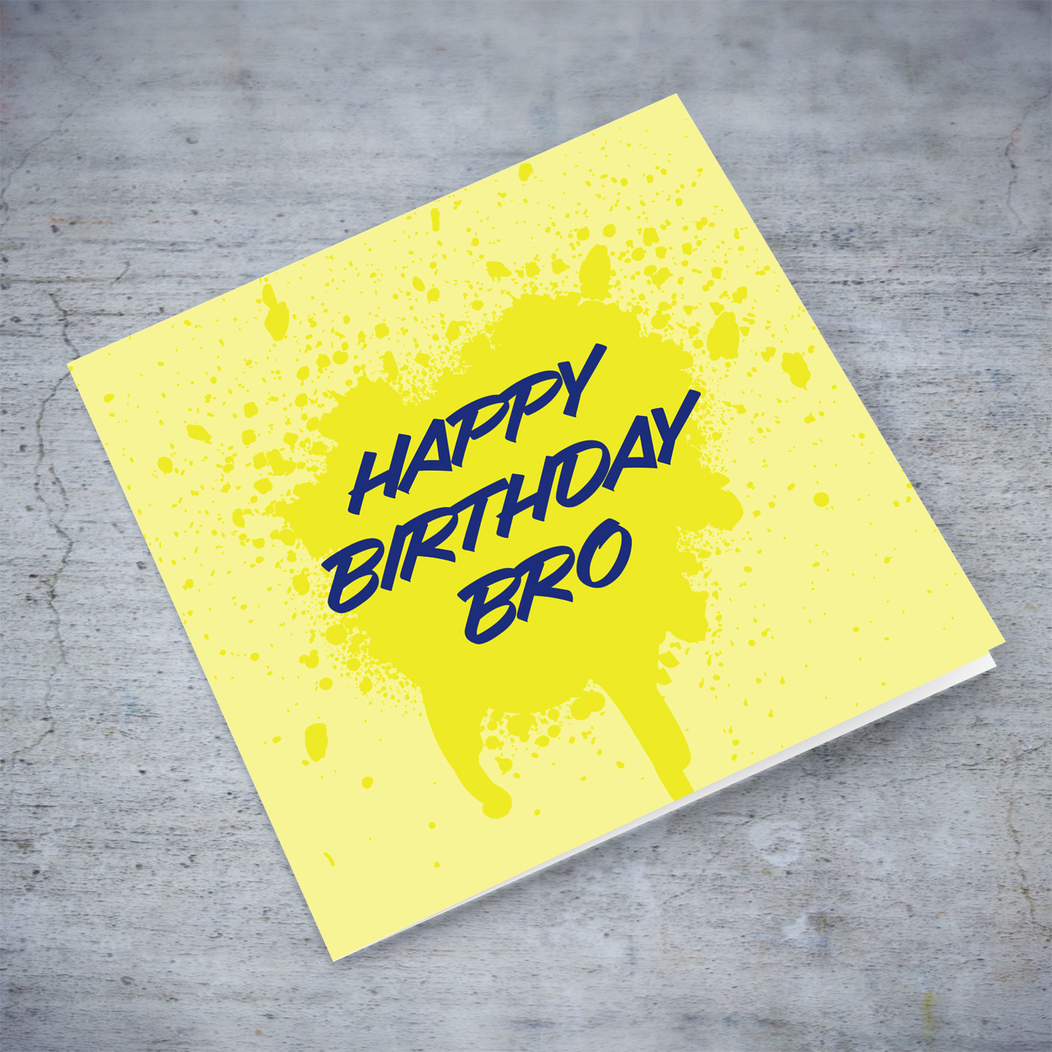 Yellow splattered paint background with blue text birthday card for Brother / Best friend in English