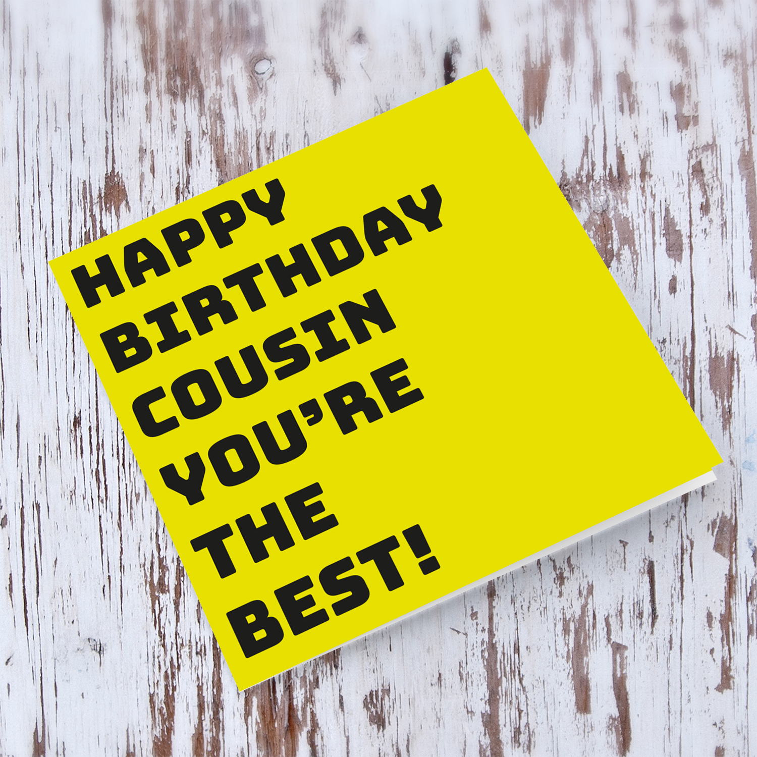 Yellow block colour background birthday card for cousin in English