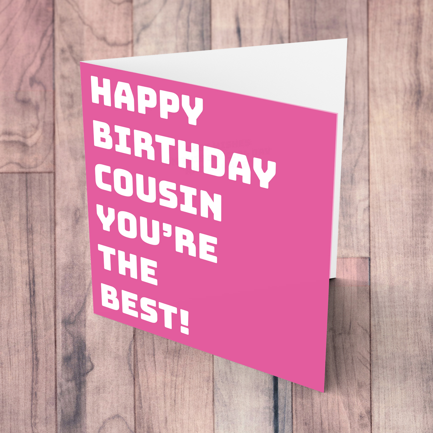 Pink block colour background birthday card for cousin in English