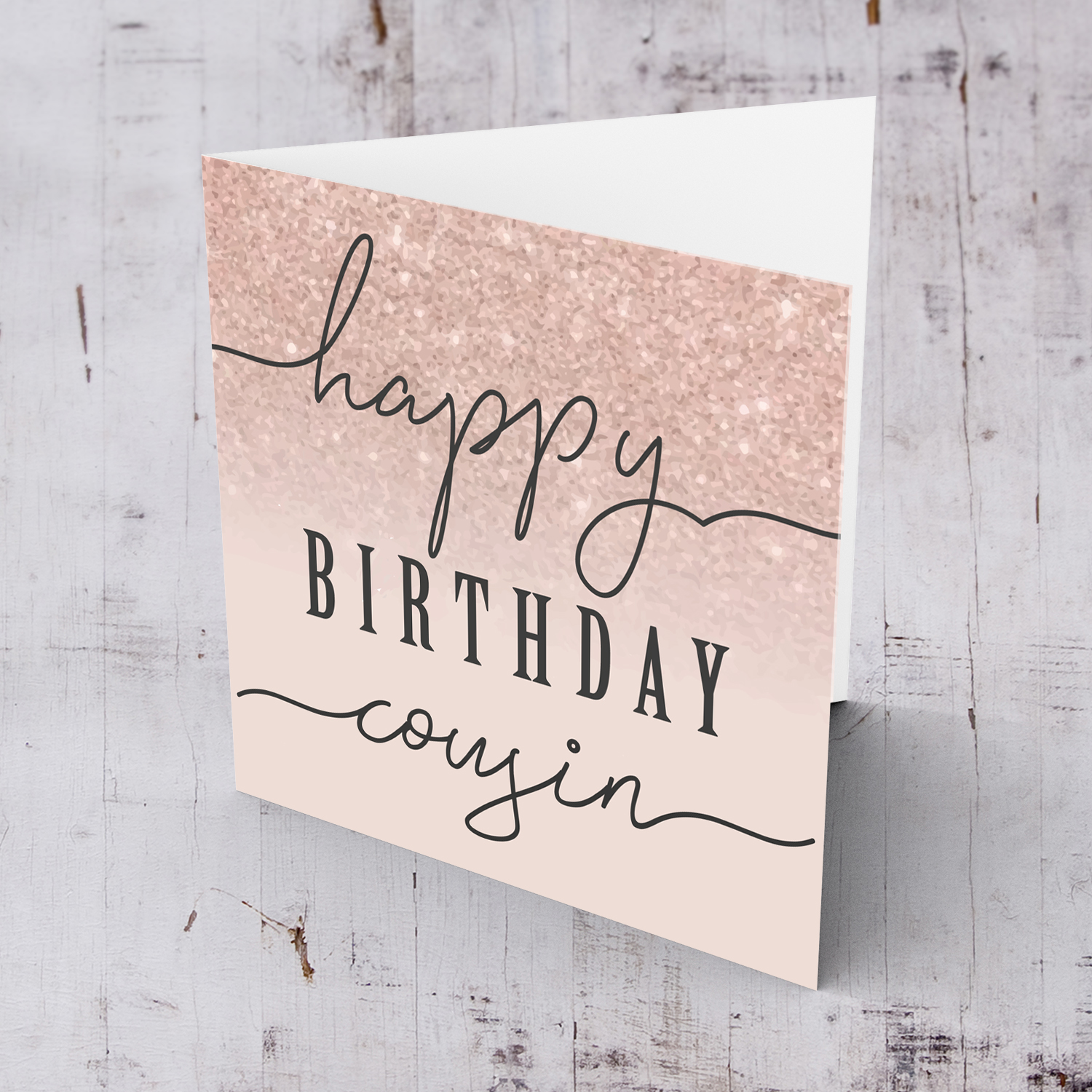 Dusty rose with sparkly background birthday card for cousin in English