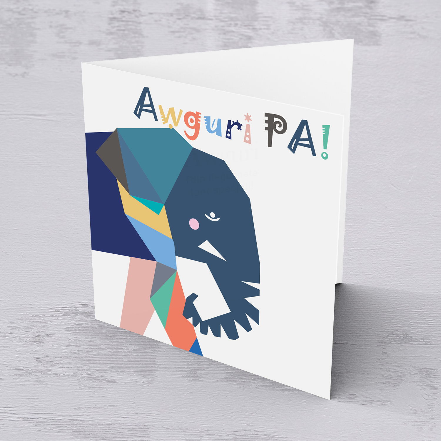 Elephant themed birthday card for father in Maltese