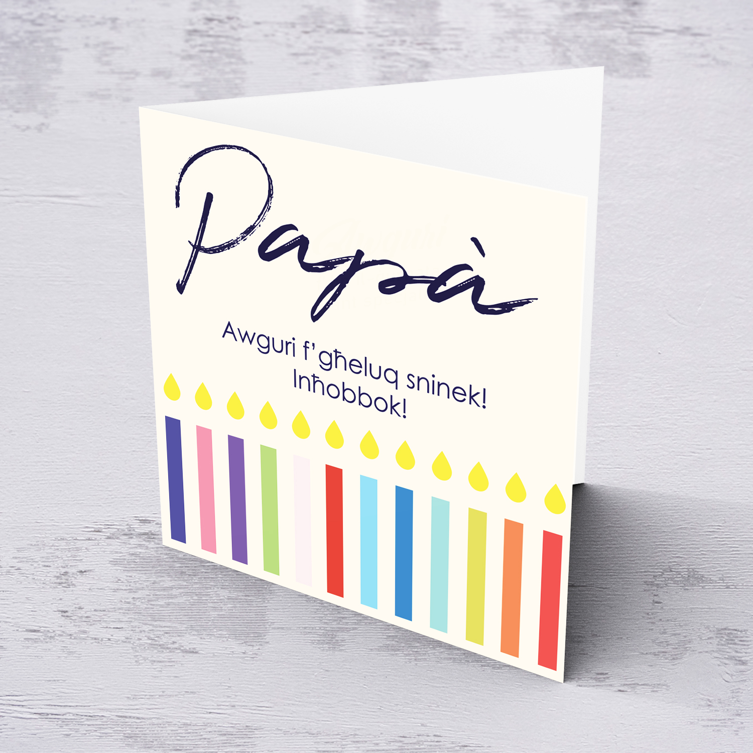 Candle themed birthday card for father in Maltese
