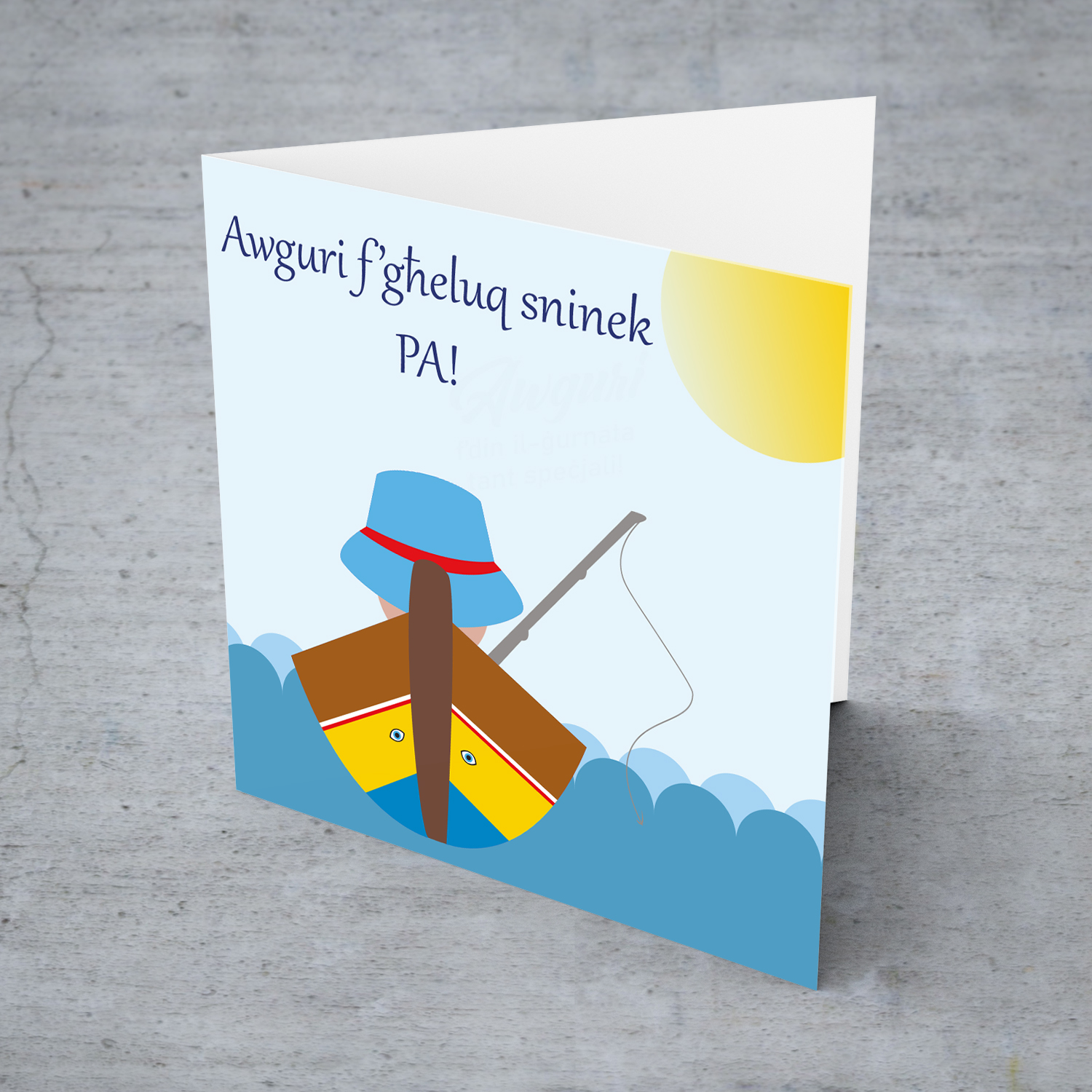 Luzzu themed birthday card for father in Maltese