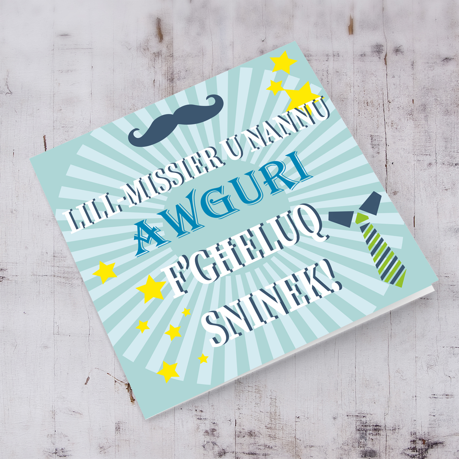 Moustache themed birthday card for father in Maltese